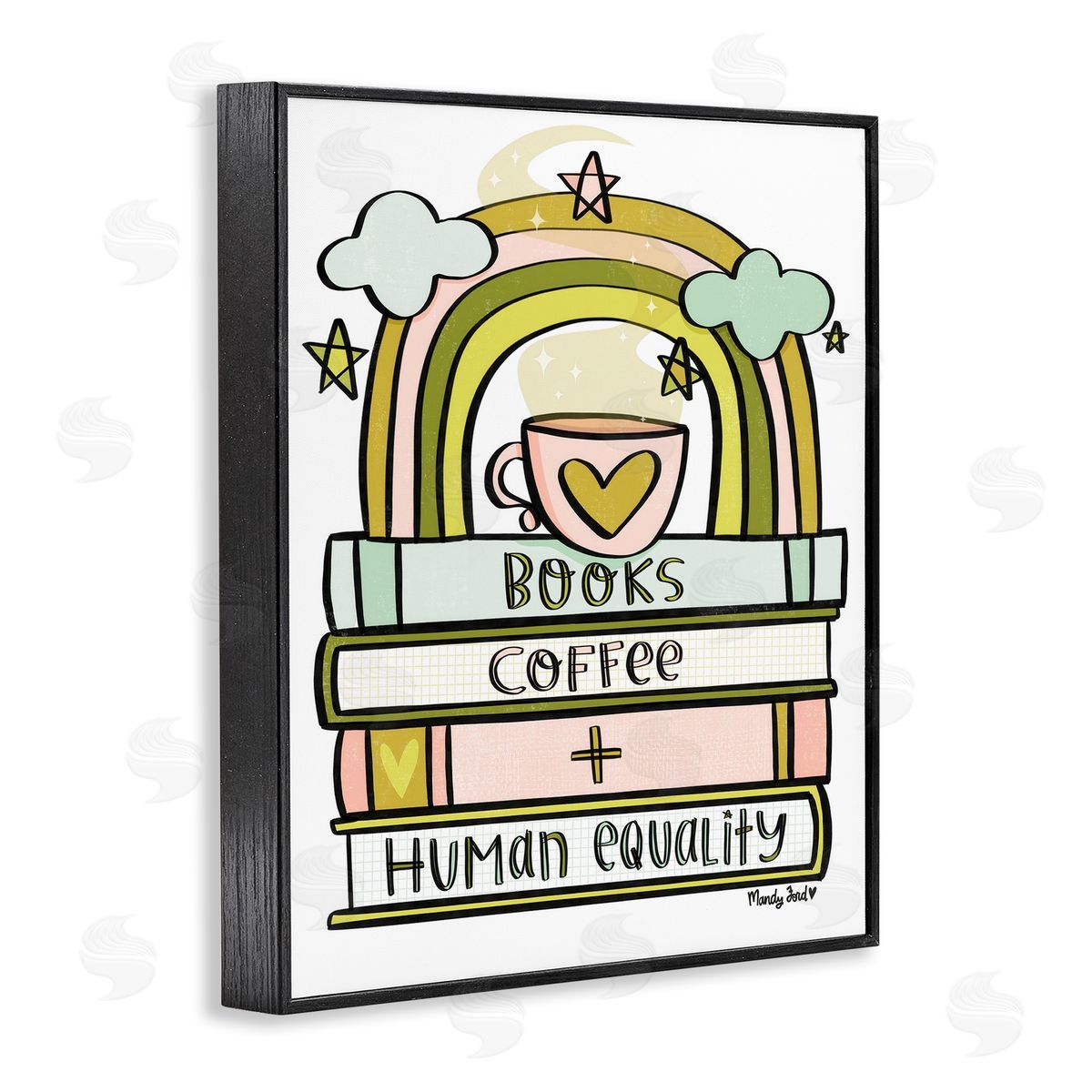 Books Coffee & Human Equality Black Frame Print Wall Art, Home Decor by Mandy Ford Art + Illustration
