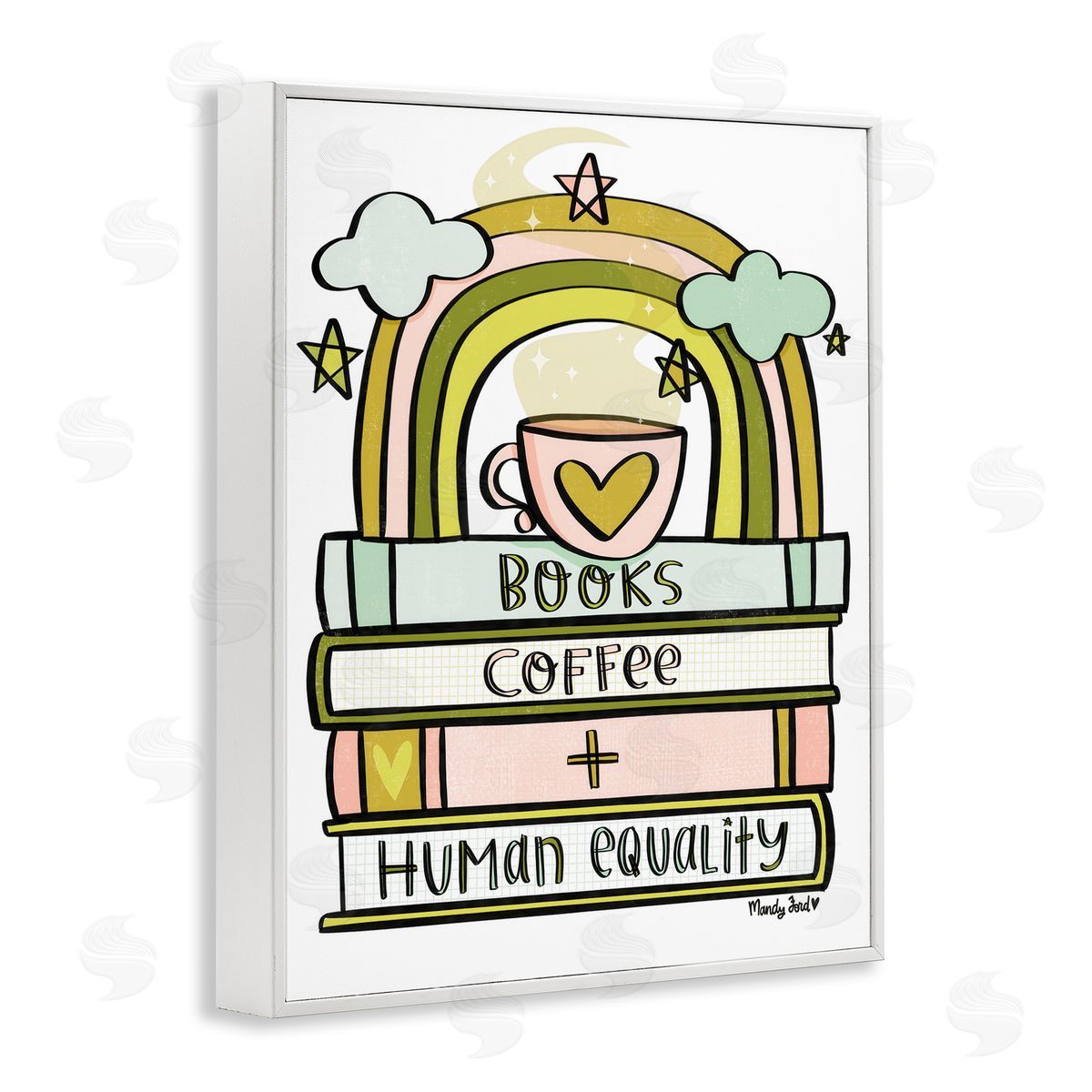 Books Coffee & Human Equality White Frame Print Wall Art, Home Decor by Mandy Ford Art + Illustration
