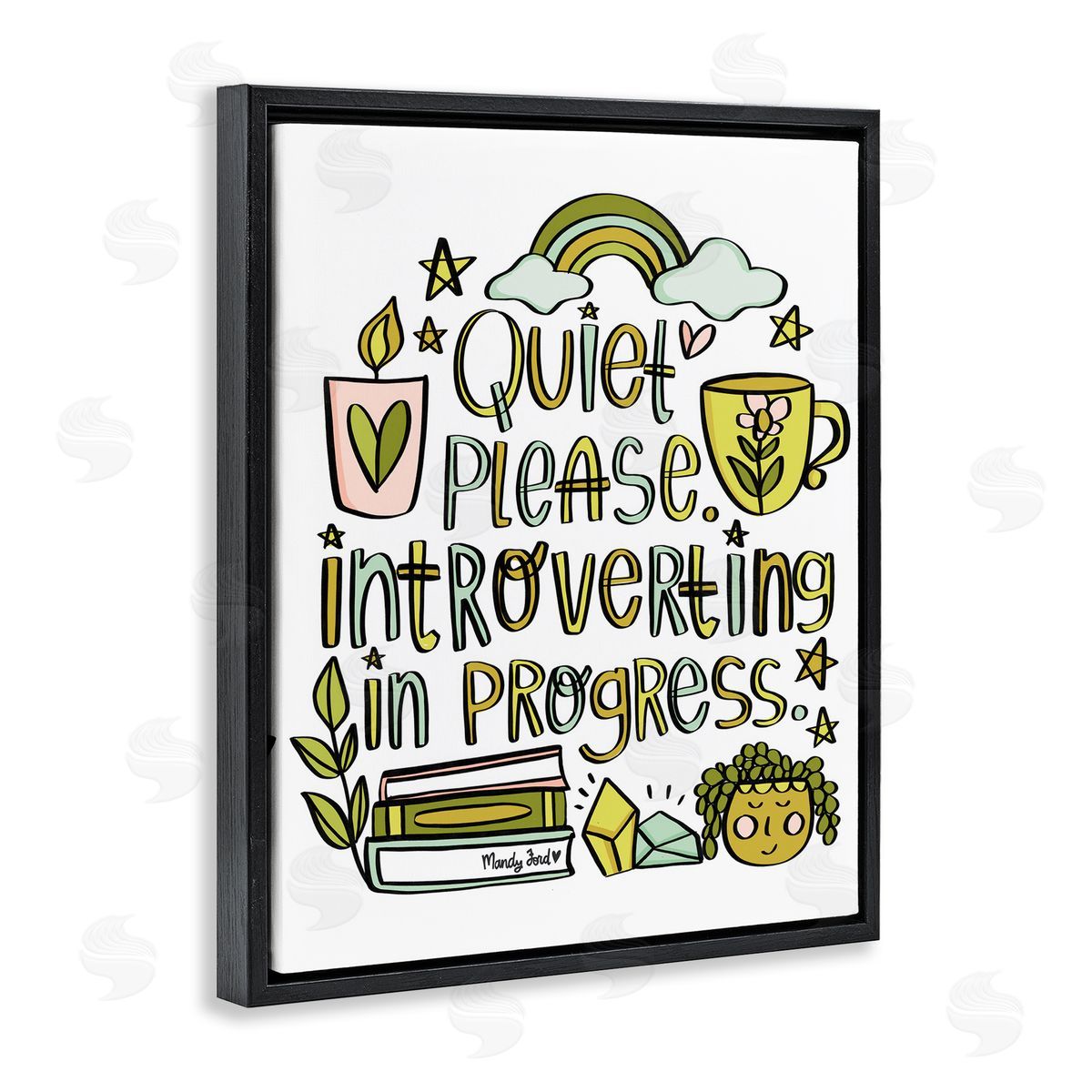 Introverting In Progress Black Floating Frame Canvas Wall Art, Home Decor by Mandy Ford Art + Illustration