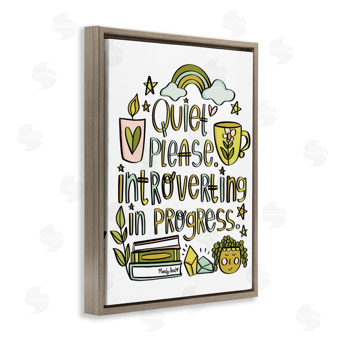 Introverting In Progress Brown Floating Frame Canvas Wall Art, Home Decor by Mandy Ford Art + Illustration