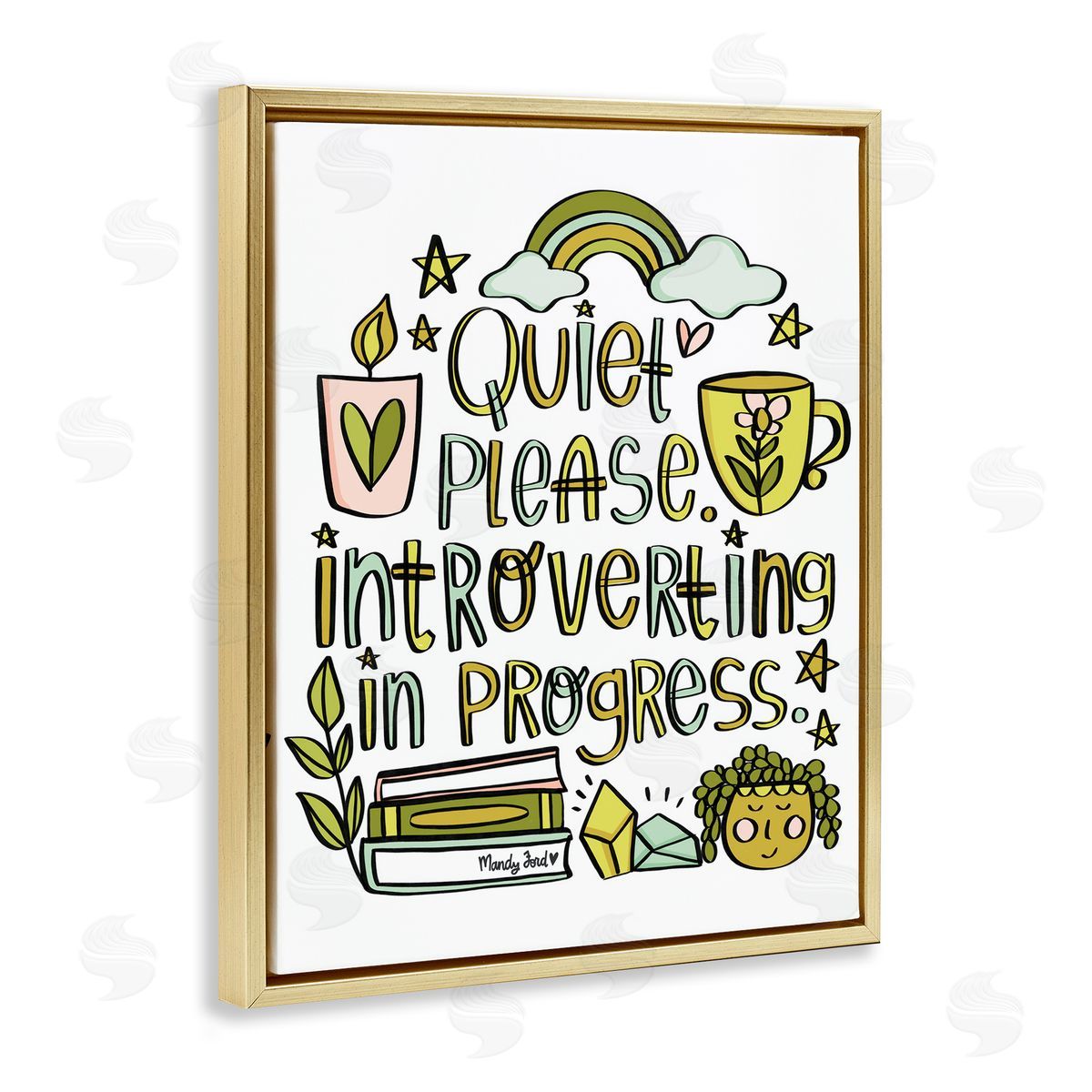 Introverting In Progress Gold Floating Frame Canvas Wall Art, Home Decor by Mandy Ford Art + Illustration