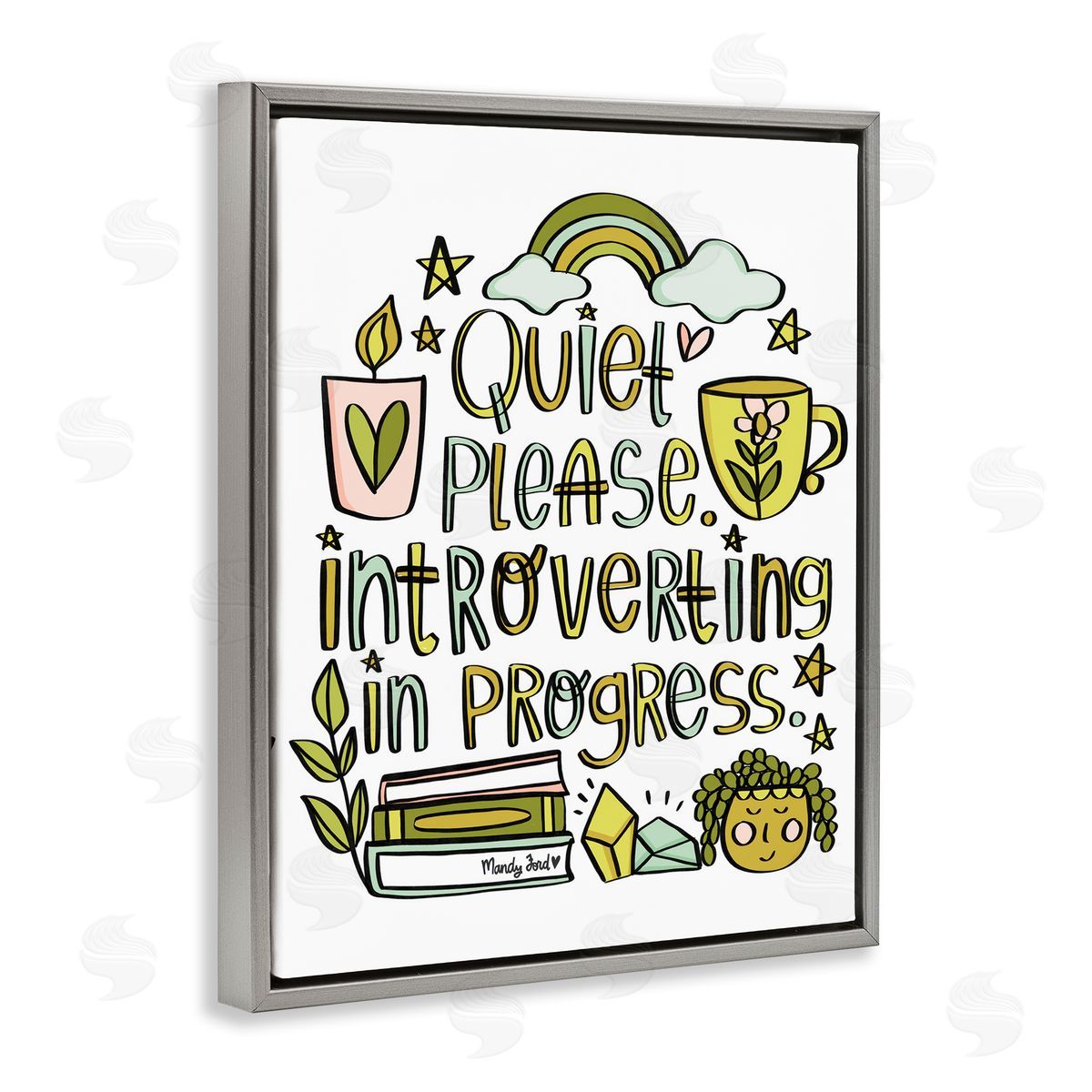 Introverting In Progress Grey Floating Frame Canvas Wall Art, Home Decor by Mandy Ford Art + Illustration