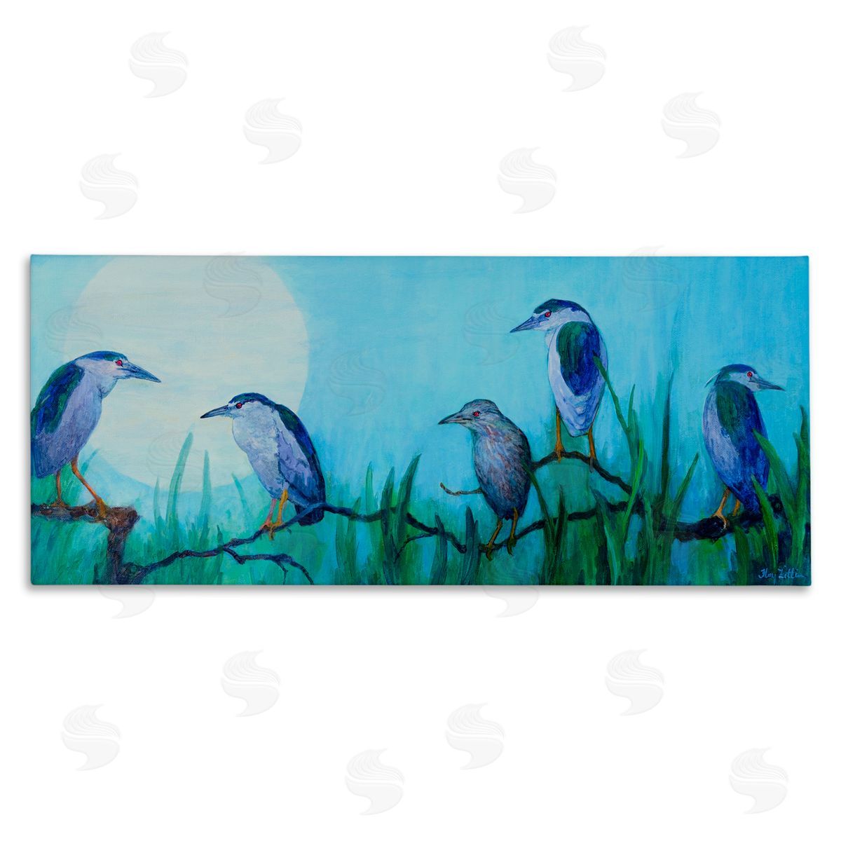 Floy Zittin Night Herons & Moon Canvas Wall Art Print