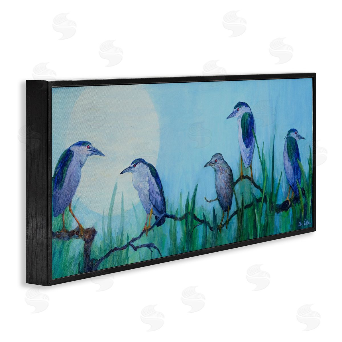 Floy Zittin Night Herons & Moon Canvas Wall Art Print