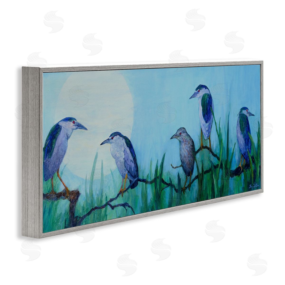 Floy Zittin Night Herons & Moon Canvas Wall Art Print
