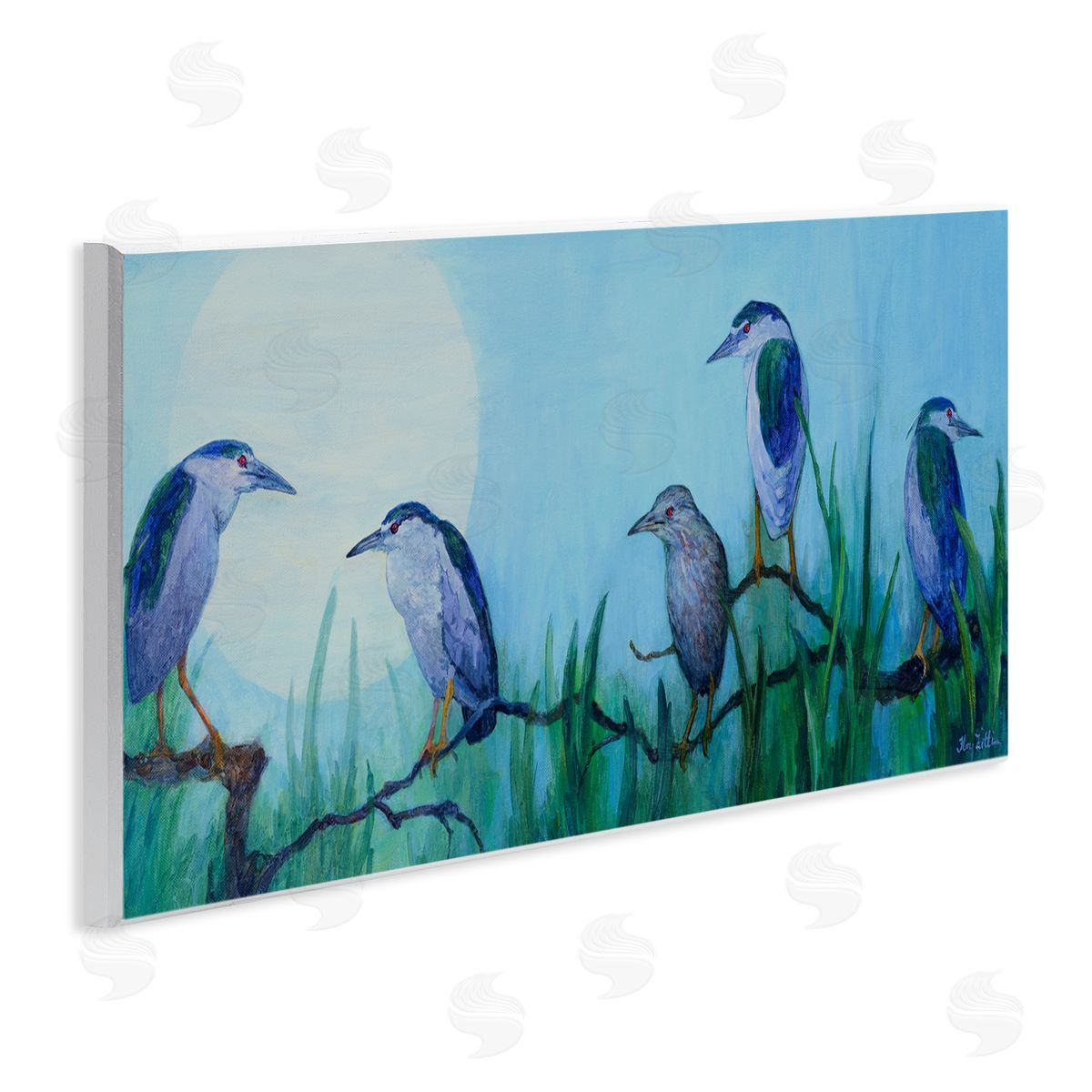 Floy Zittin Night Herons & Moon Canvas Wall Art Print