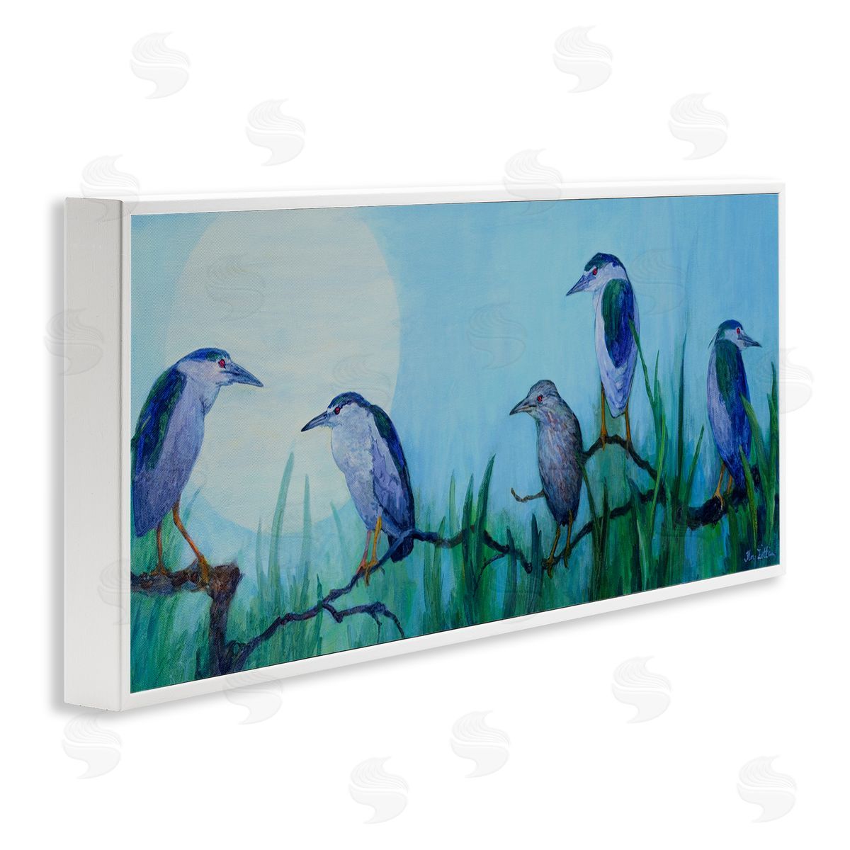 Floy Zittin Night Herons & Moon Canvas Wall Art Print