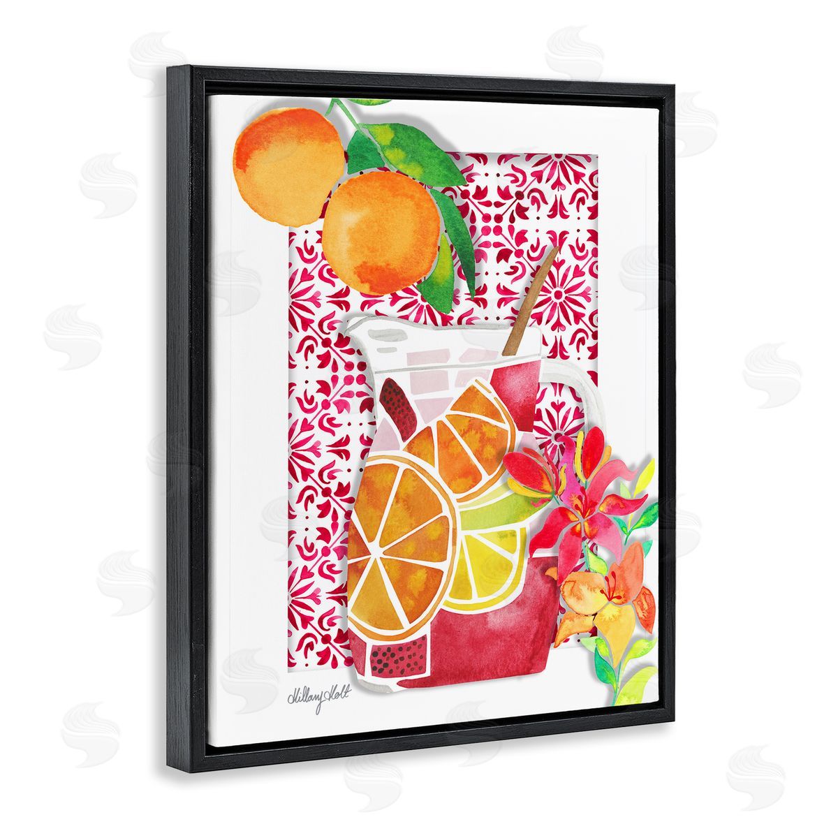 Mediterranean Sangria Drink Black Floating Frame Canvas Wall Art, Home Decor by Hillary Holt