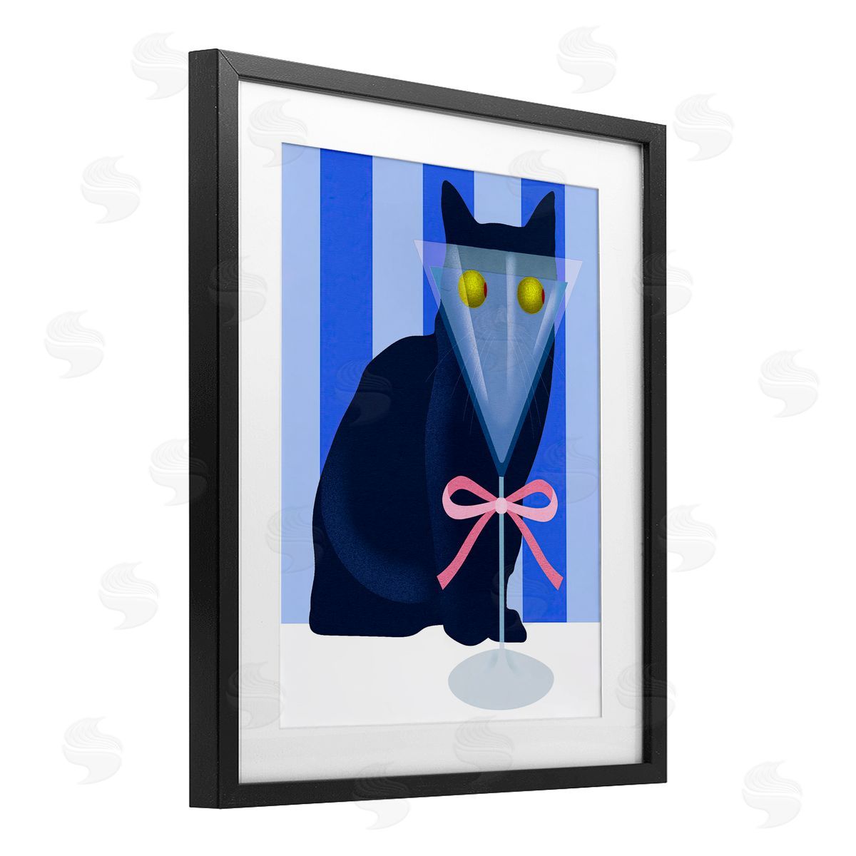 Lil' Rue Funny Cat Martini on Stripes Canvas Wall Art Print