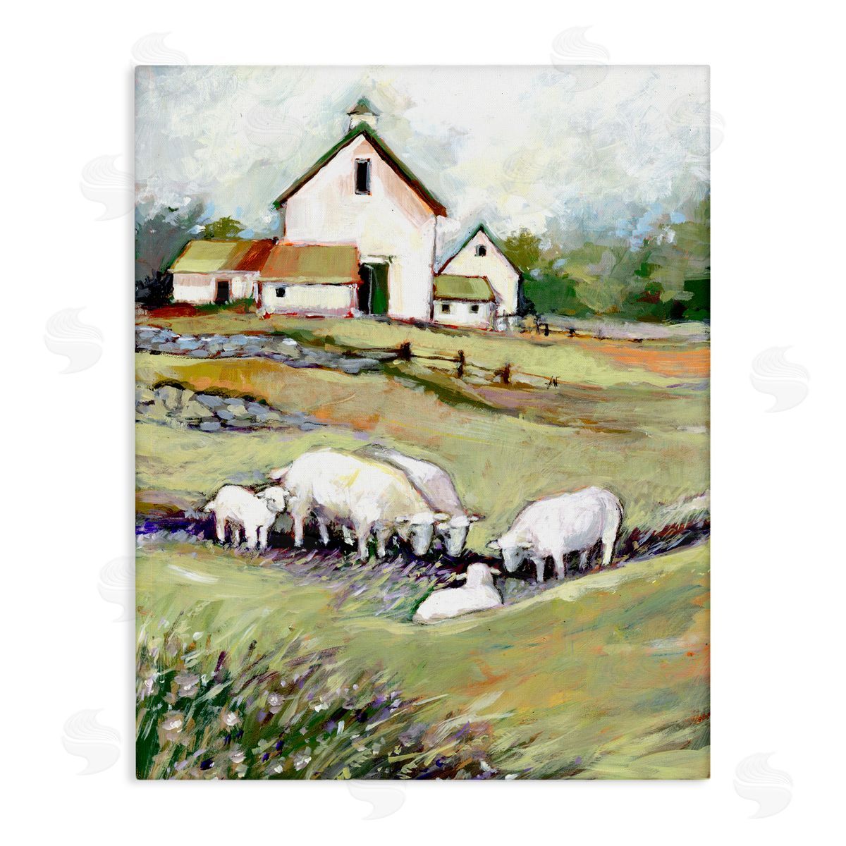 Susan Winget Barn with Grazing Sheep Canvas Wall Art Print