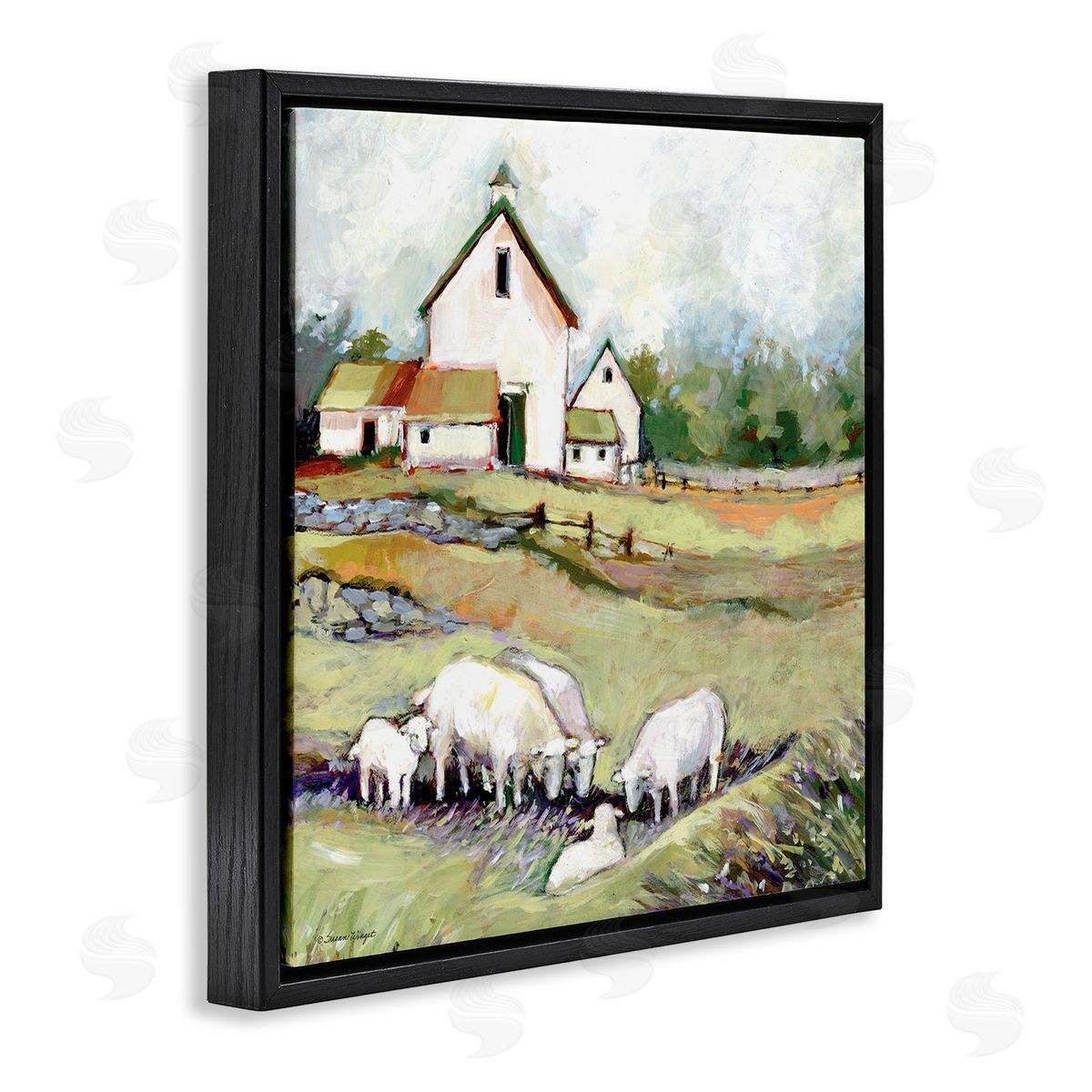 Susan Winget Sheep Grazing at Barn Canvas Wall Art Print