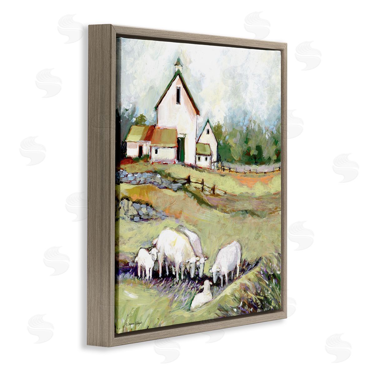 Susan Winget Sheep Grazing at Barn Canvas Wall Art Print