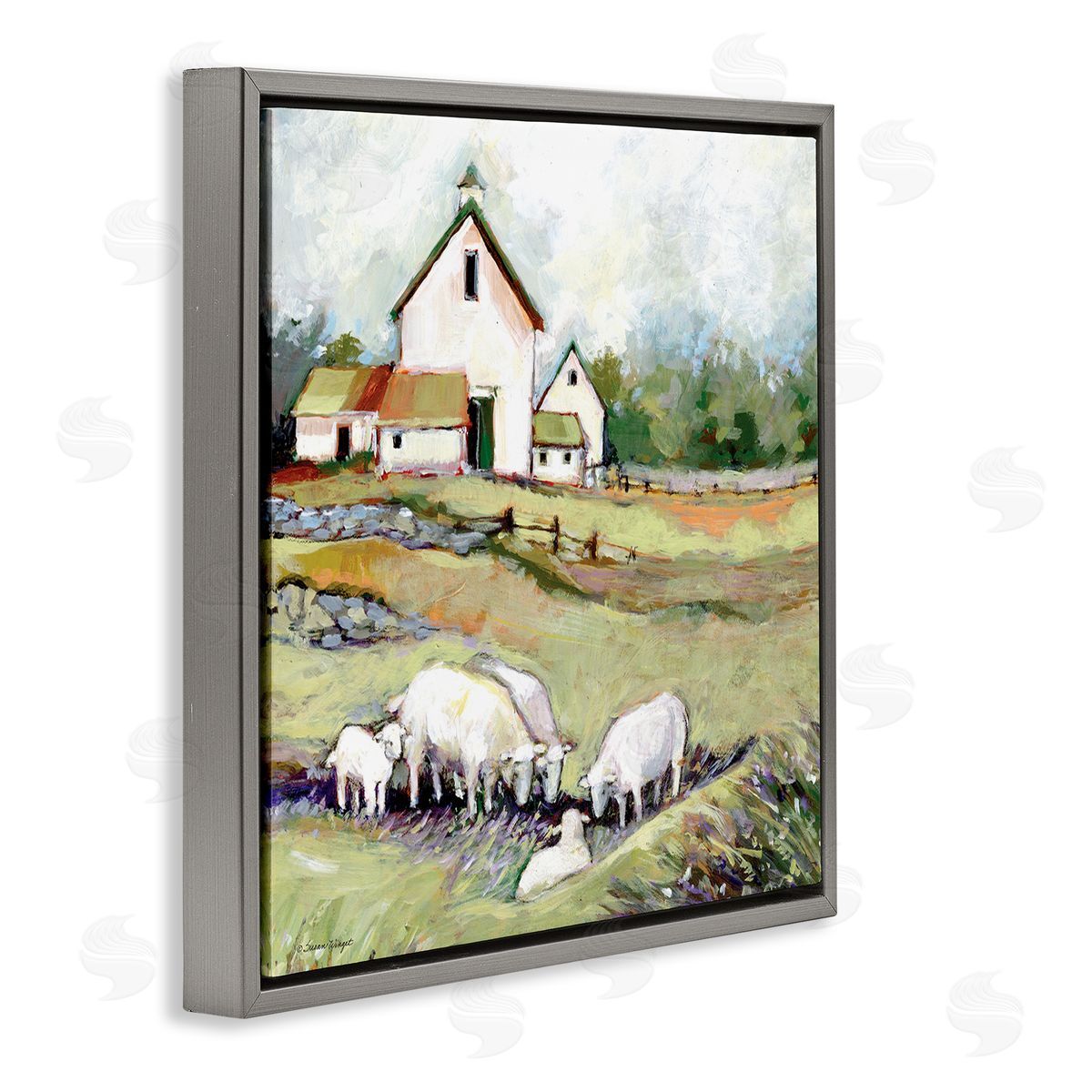 Susan Winget Sheep Grazing at Barn Canvas Wall Art Print