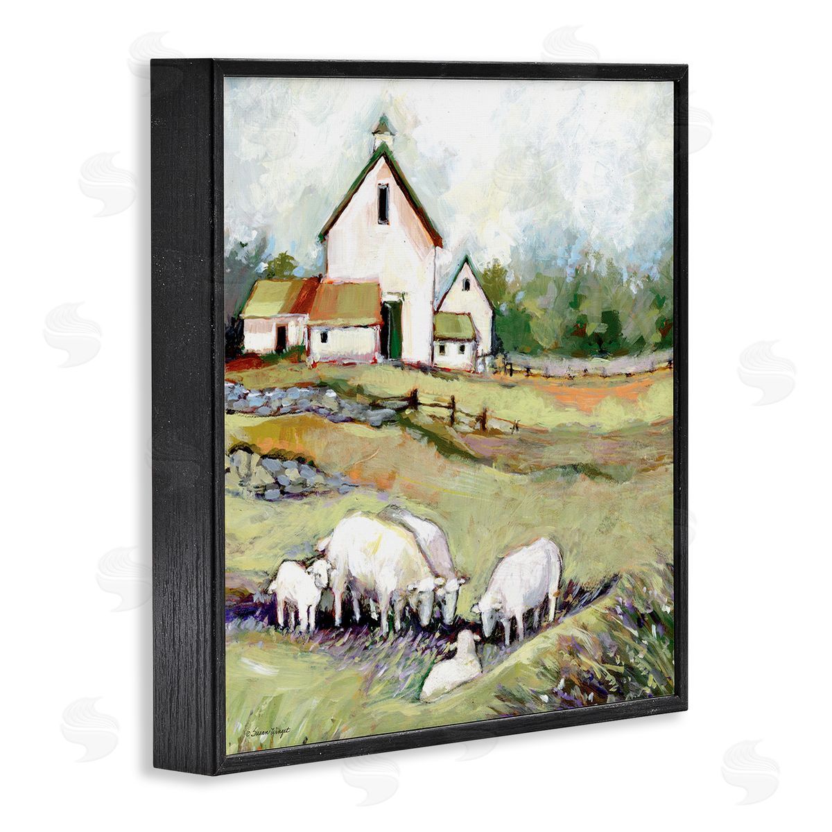 Susan Winget Sheep Grazing at Barn Canvas Wall Art Print