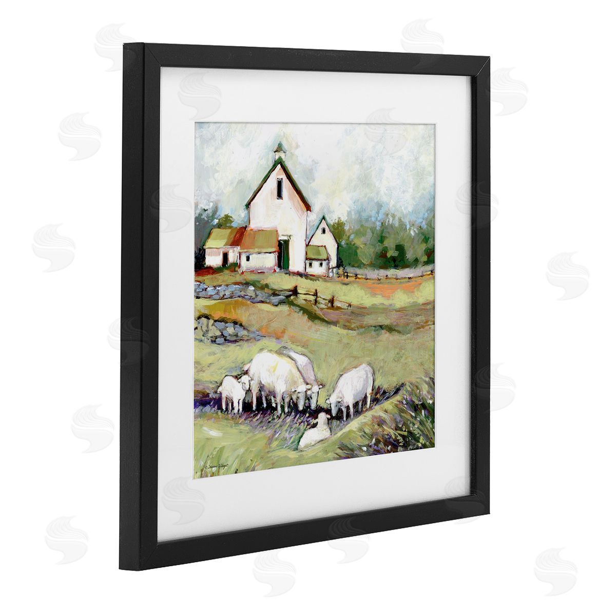 Susan Winget Sheep Grazing at Barn Canvas Wall Art Print