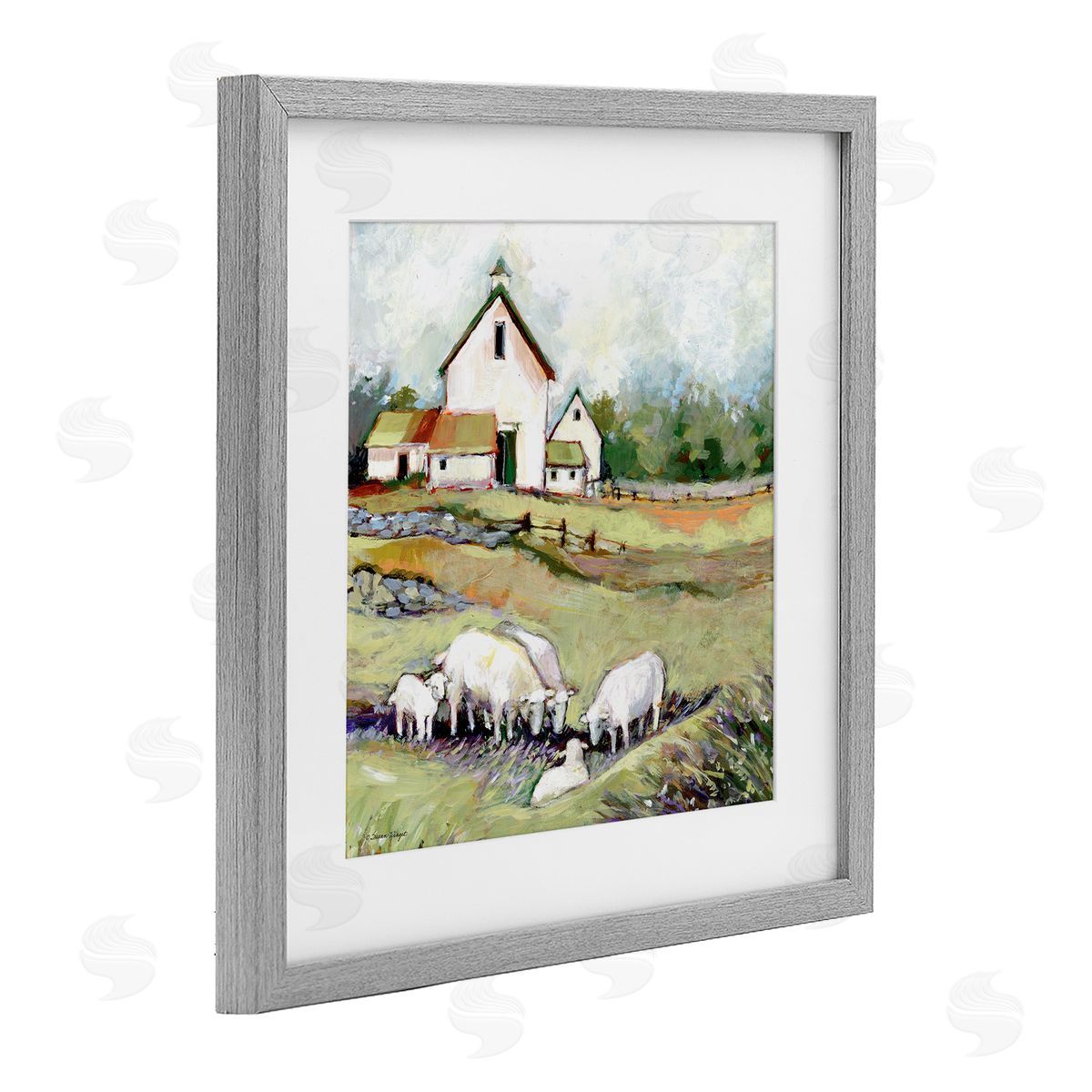Susan Winget Sheep Grazing at Barn Canvas Wall Art Print