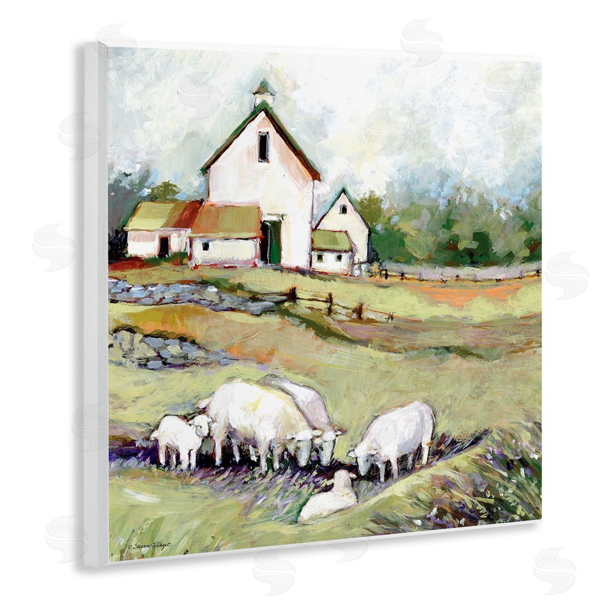 Susan Winget Sheep Grazing at Barn Canvas Wall Art Print