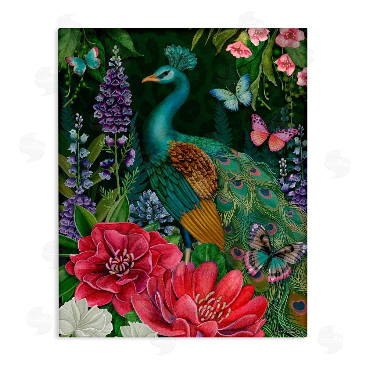 Nicole Tamarin Garden Motif Peacock Canvas Wall Art Print