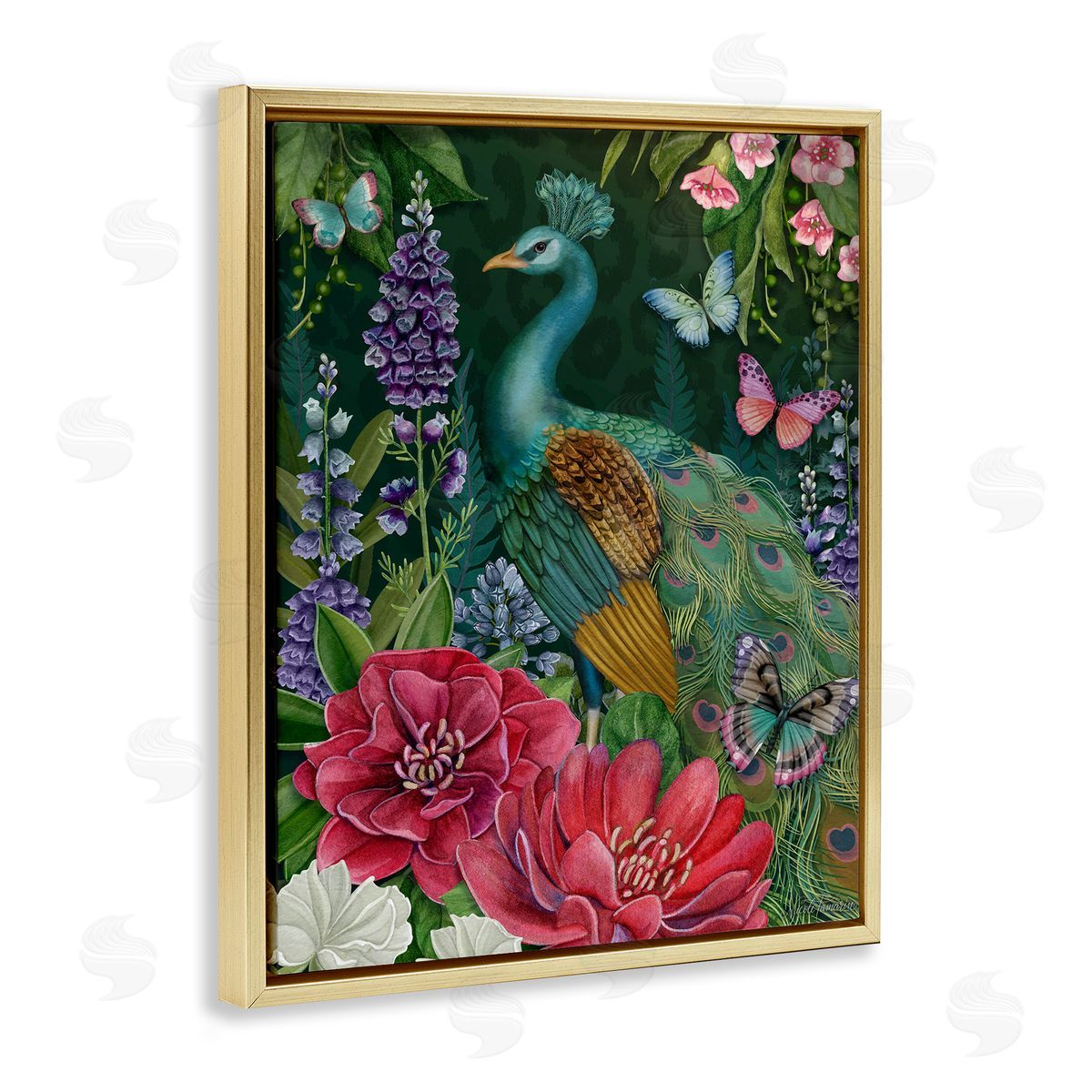 Nicole Tamarin Garden Motif Peacock Canvas Wall Art Print