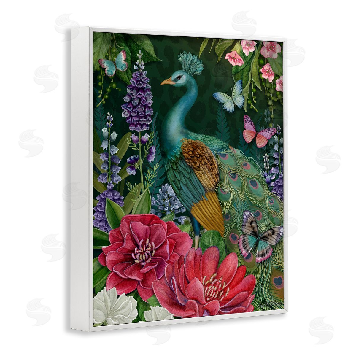 Nicole Tamarin Garden Motif Peacock Canvas Wall Art Print