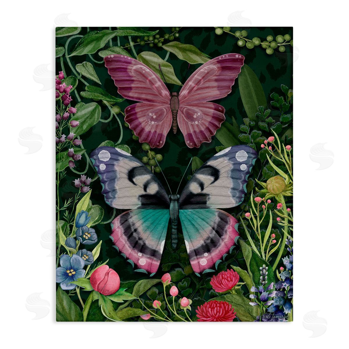 Nicole Tamarin Wild Garden Flowers & Butterflies Canvas Wall Art Print
