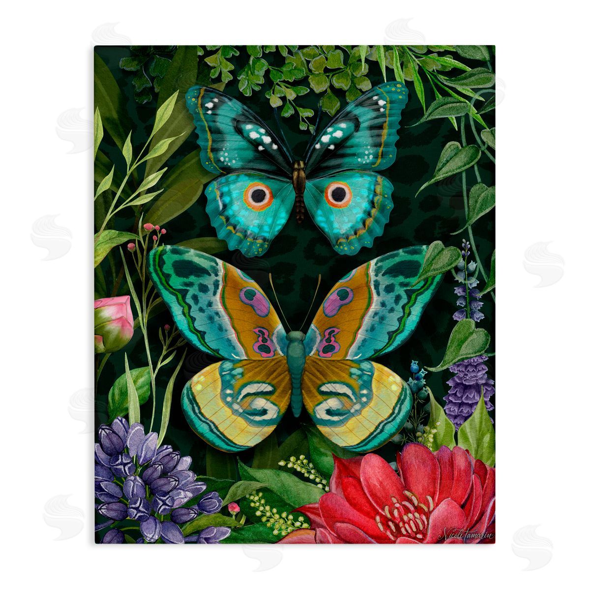 Nicole Tamarin Wild Garden Motif Butterflies Canvas Wall Art Print