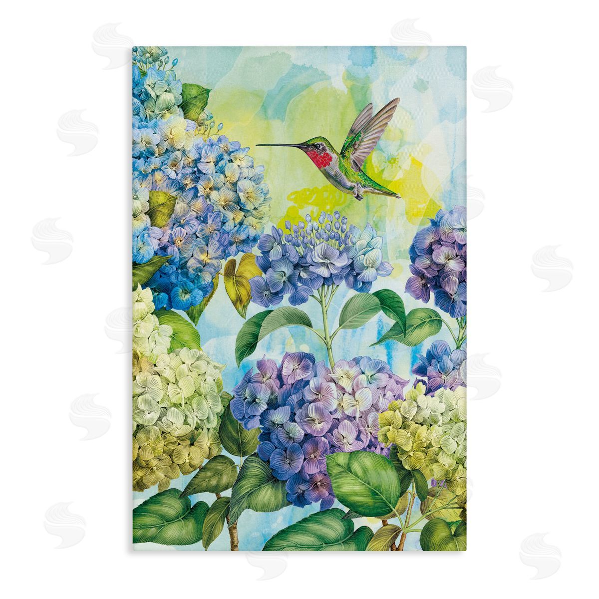 Tim Coffey Spring Hydrangeas with Hummingbird Canvas Wall Art Print