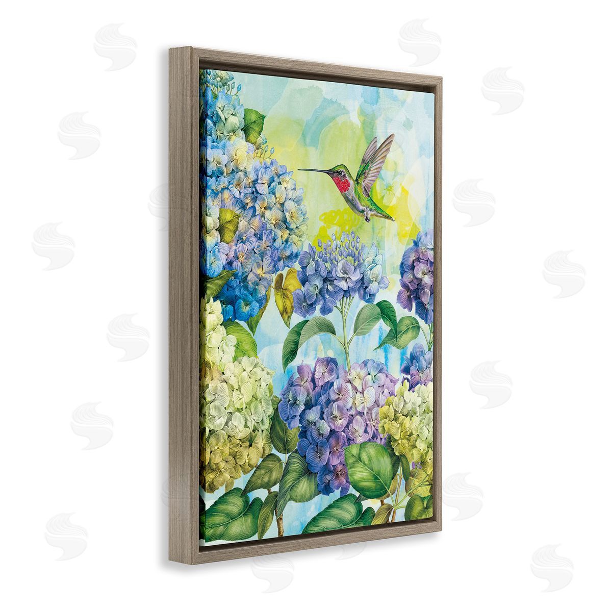 Tim Coffey Spring Hydrangeas with Hummingbird Canvas Wall Art Print