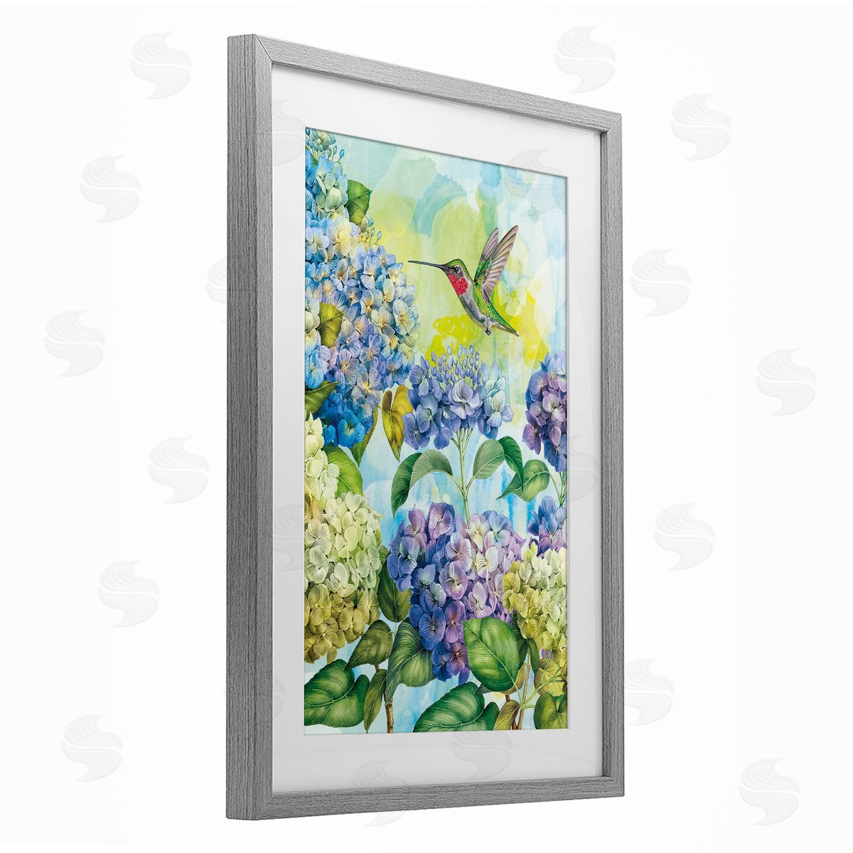 Tim Coffey Spring Hydrangeas with Hummingbird Canvas Wall Art Print