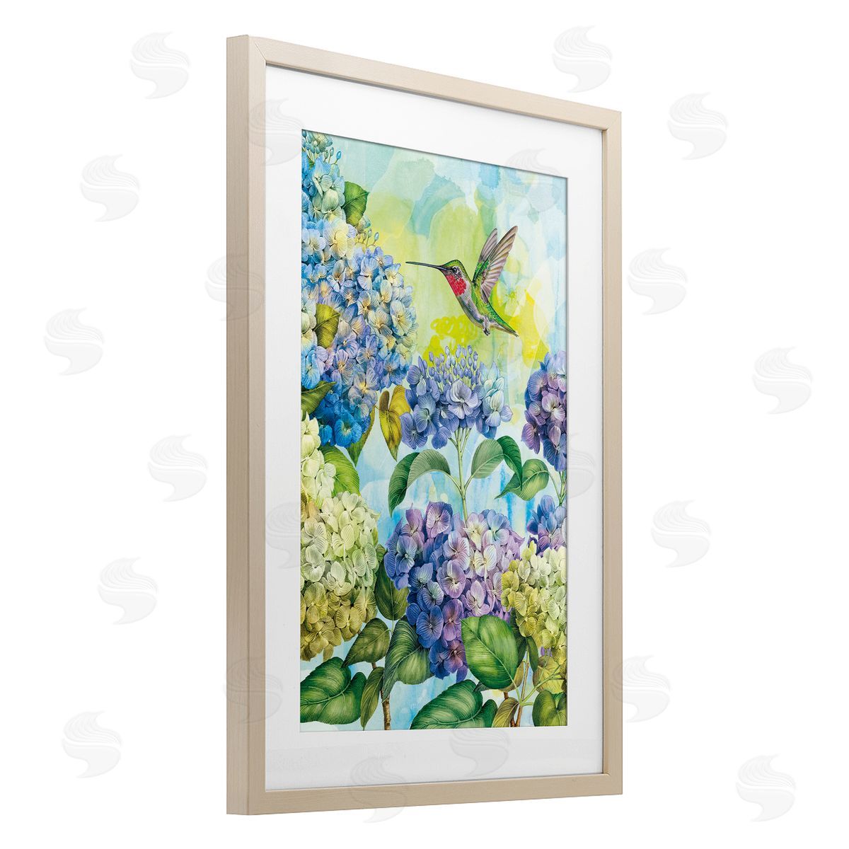 Tim Coffey Spring Hydrangeas with Hummingbird Canvas Wall Art Print