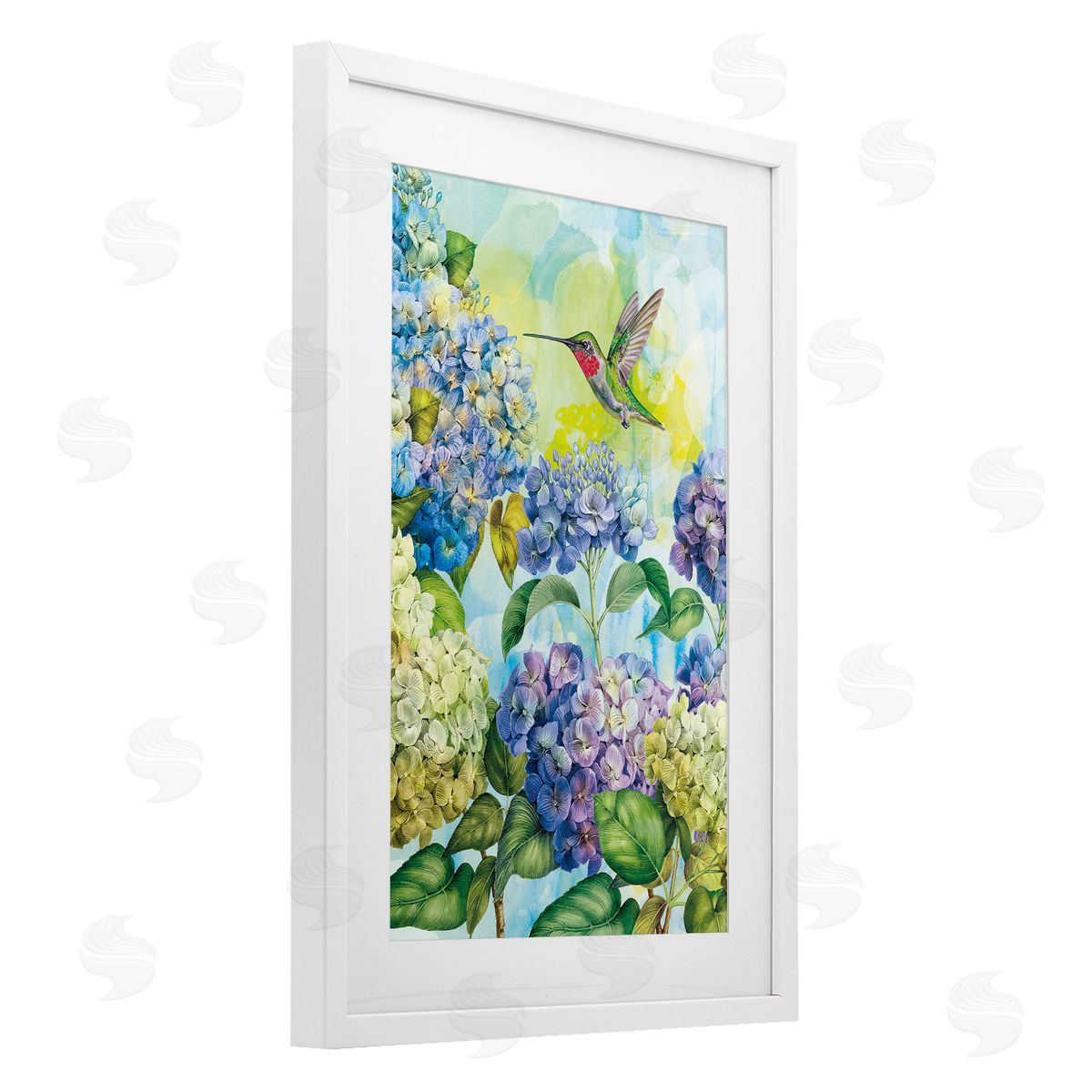 Tim Coffey Spring Hydrangeas with Hummingbird Canvas Wall Art Print