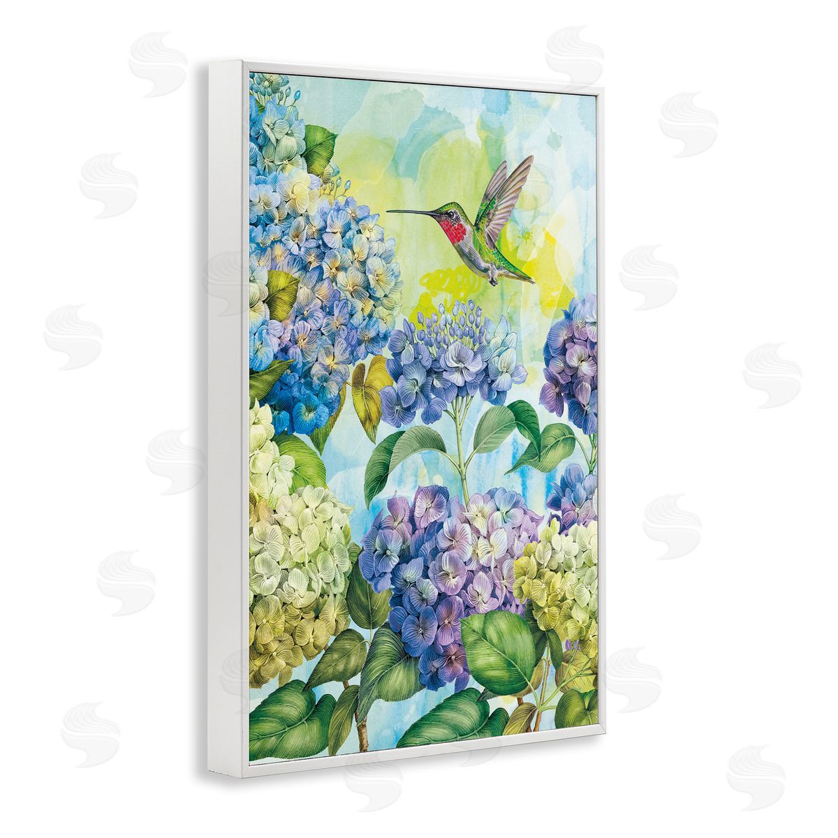 Tim Coffey Spring Hydrangeas with Hummingbird Canvas Wall Art Print