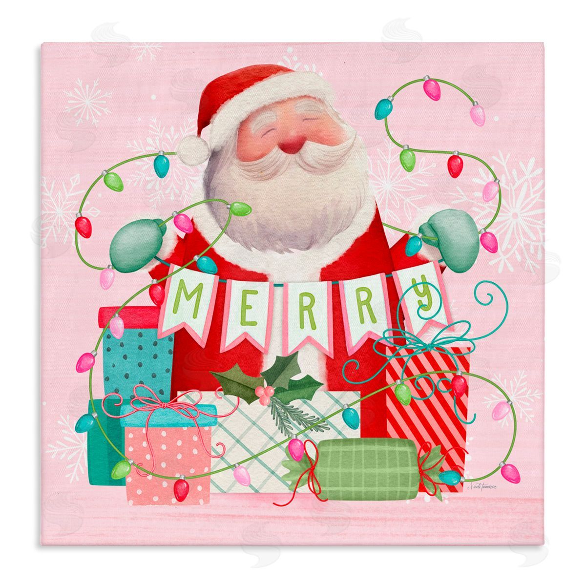 Nicole Tamarin Merry Pinkmas Santa Canvas Wall Art Print