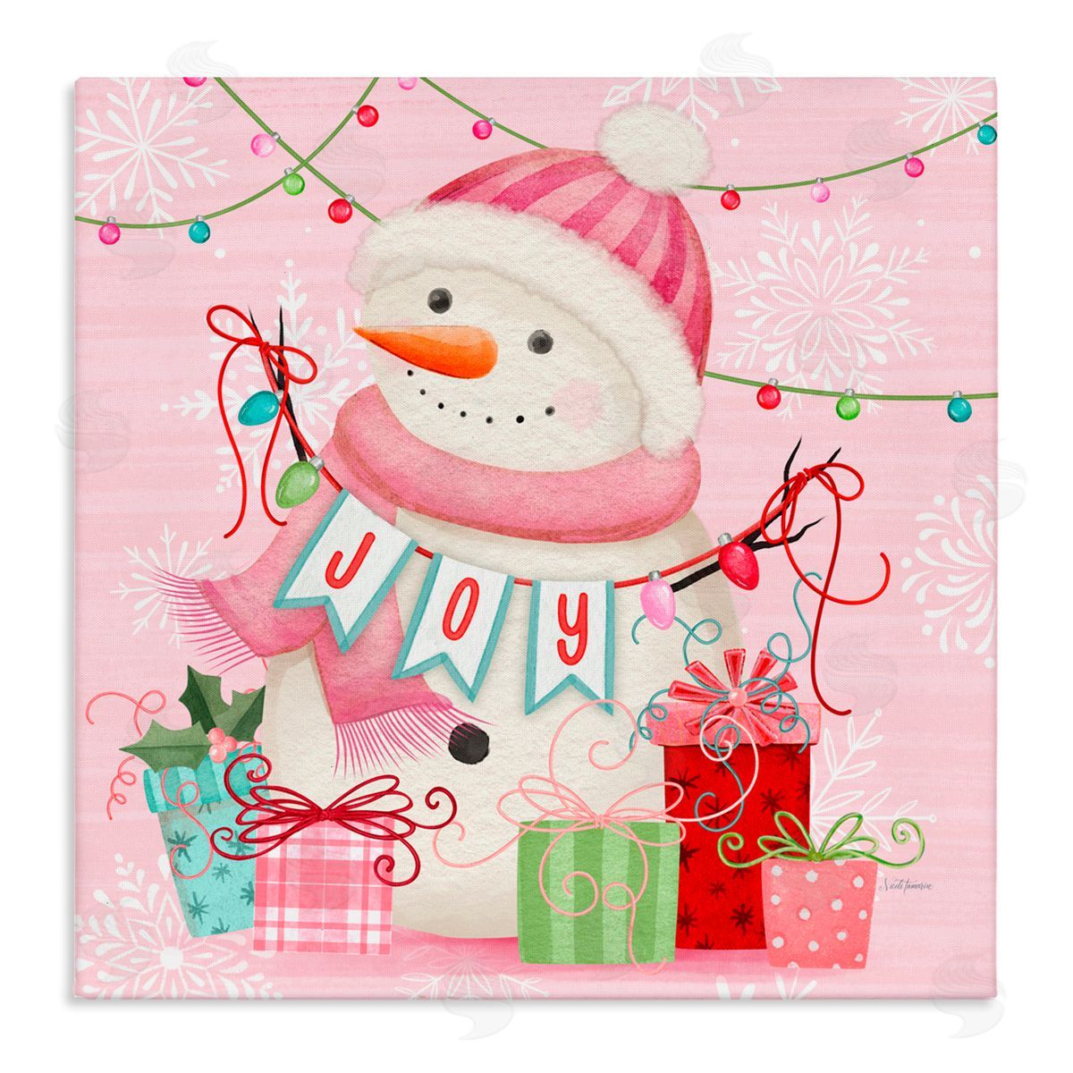 Nicole Tamarin Pink Snowman Joy Canvas Wall Art Print