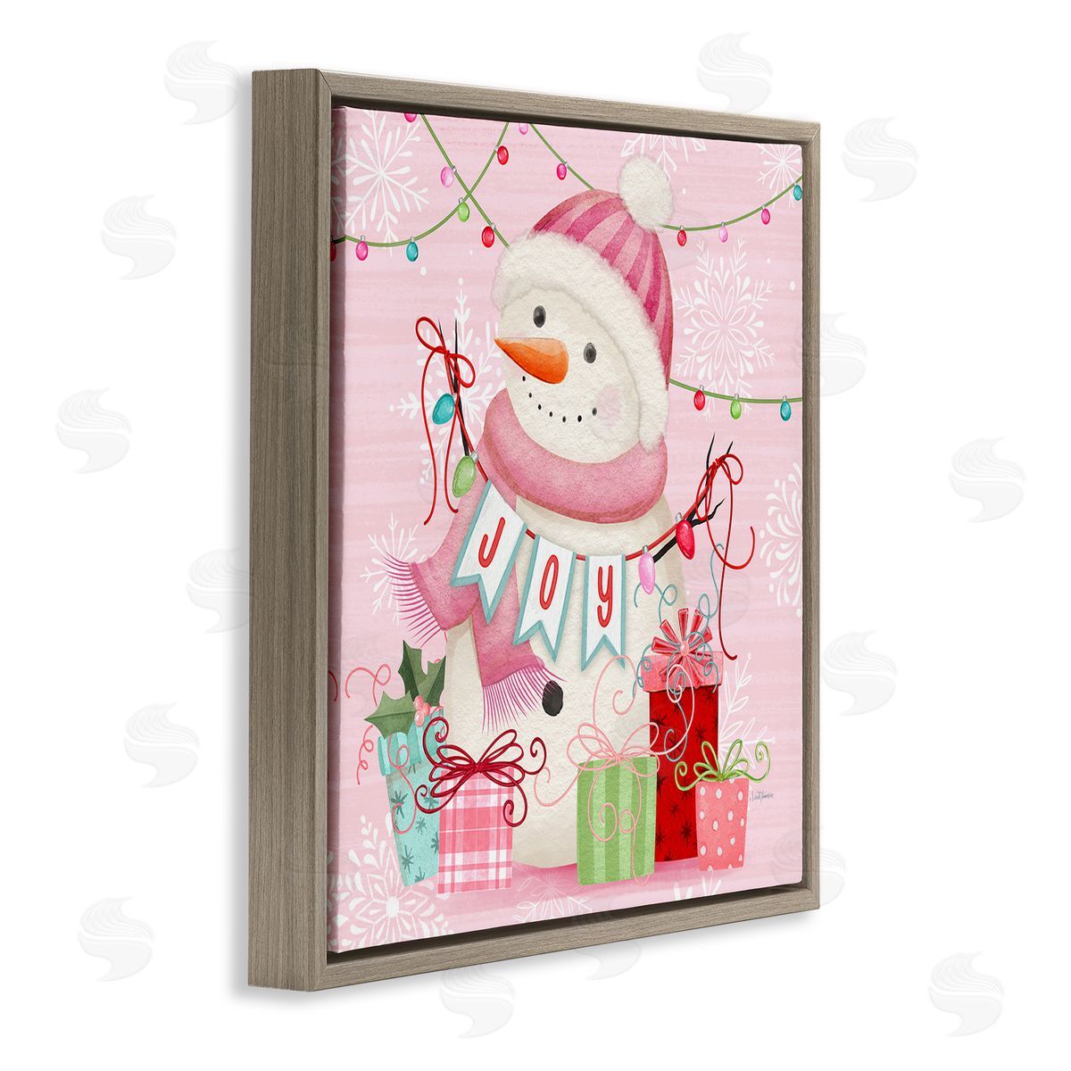 Nicole Tamarin Pink Snowman Joy Canvas Wall Art Print