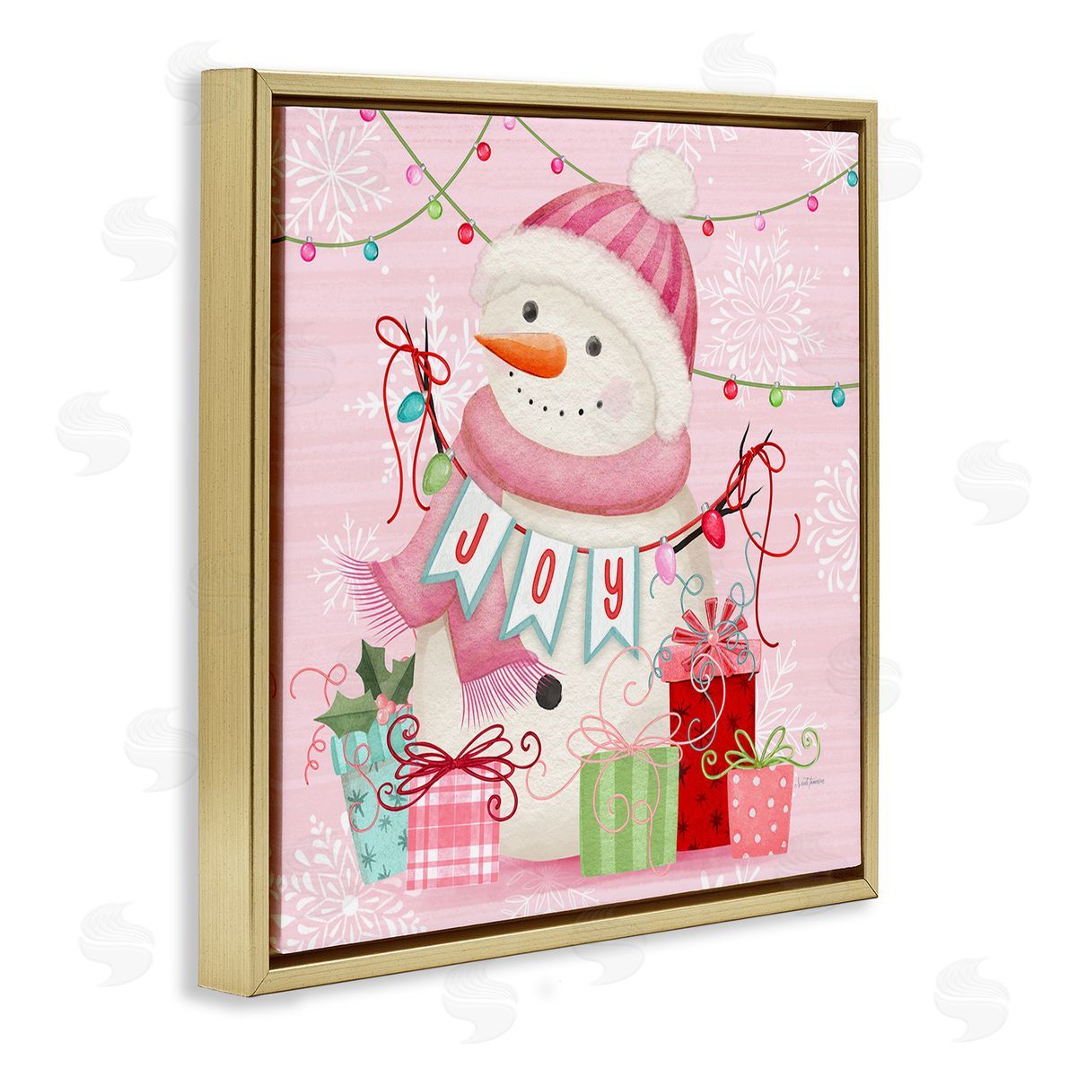 Nicole Tamarin Pink Snowman Joy Canvas Wall Art Print