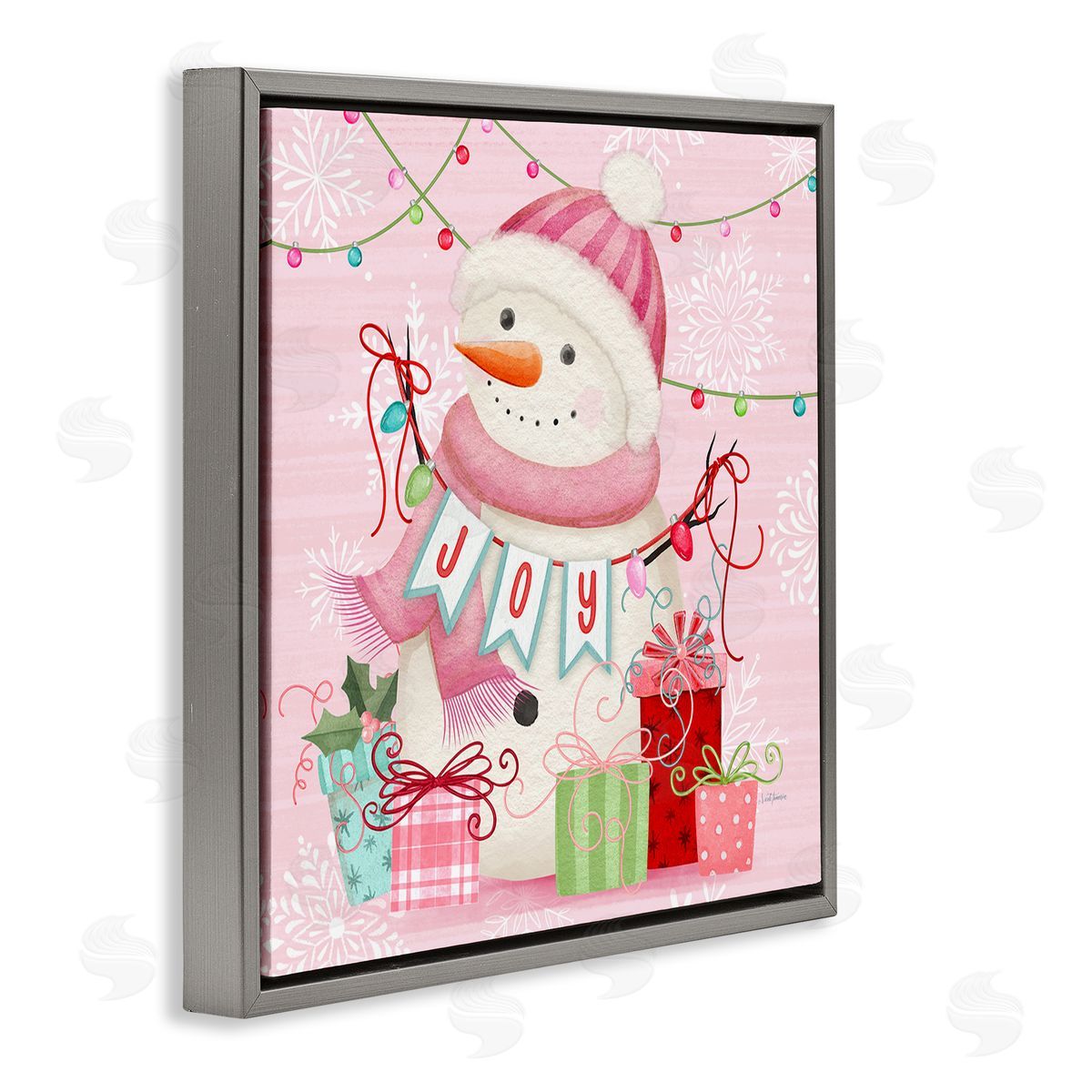 Nicole Tamarin Pink Snowman Joy Canvas Wall Art Print