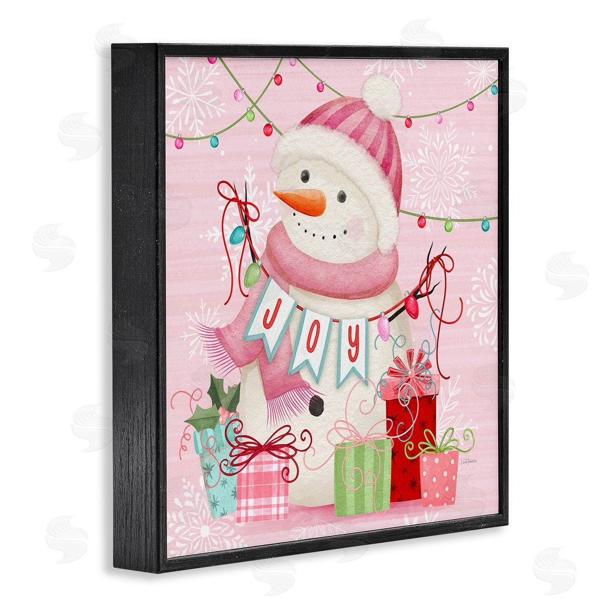 Nicole Tamarin Pink Snowman Joy Canvas Wall Art Print