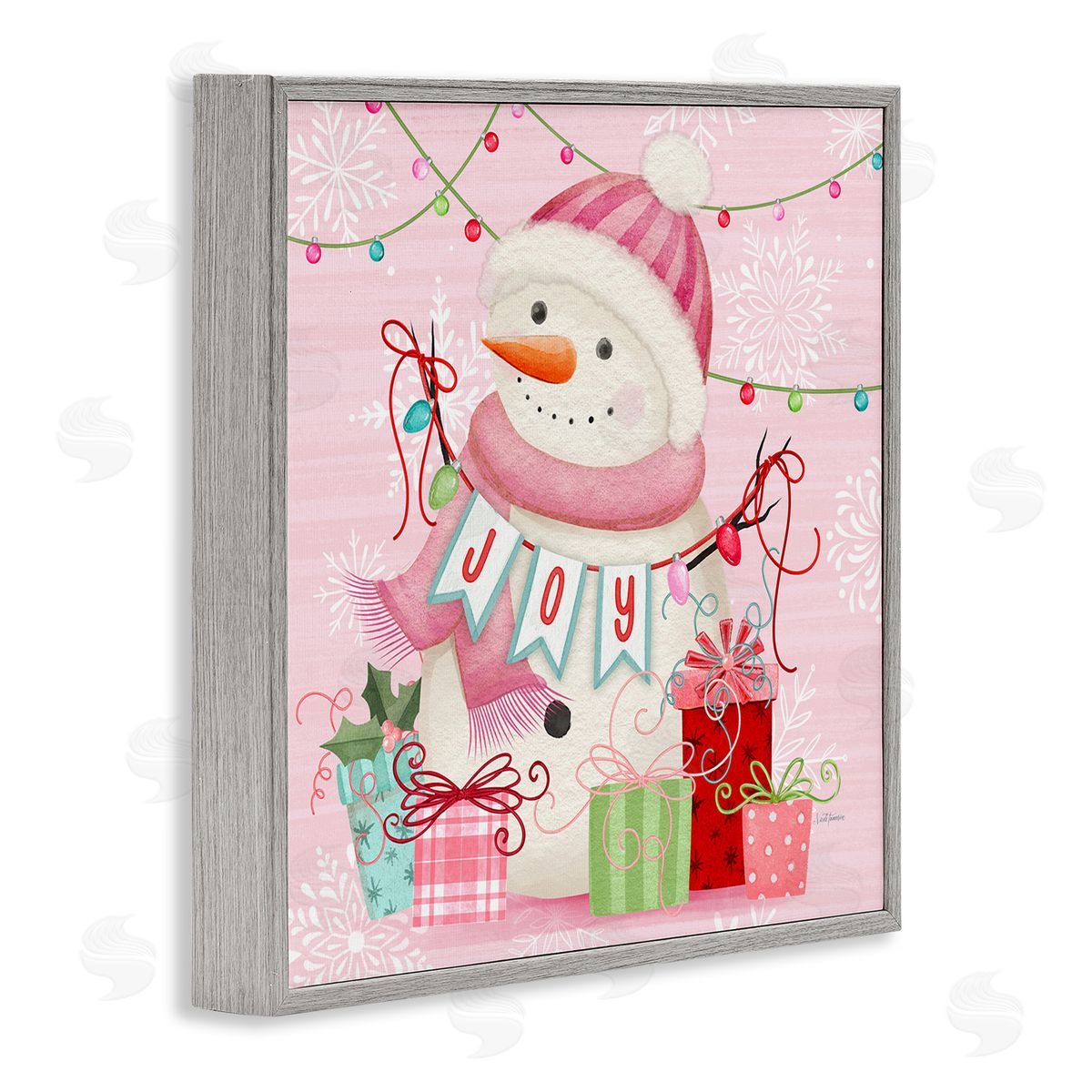 Nicole Tamarin Pink Snowman Joy Canvas Wall Art Print
