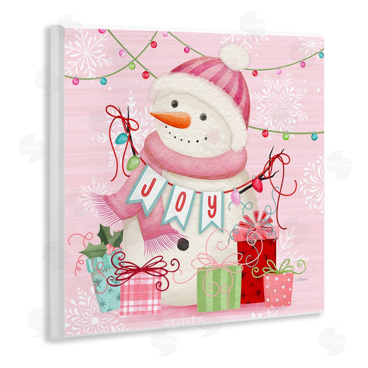 Nicole Tamarin Pink Snowman Joy Canvas Wall Art Print