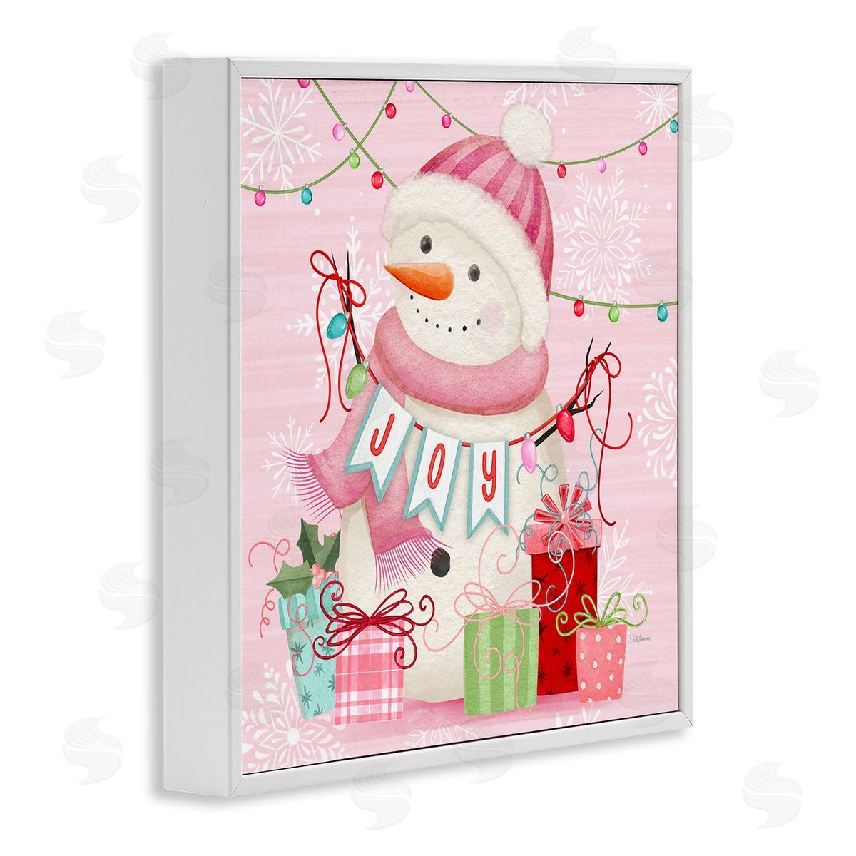 Nicole Tamarin Pink Snowman Joy Canvas Wall Art Print