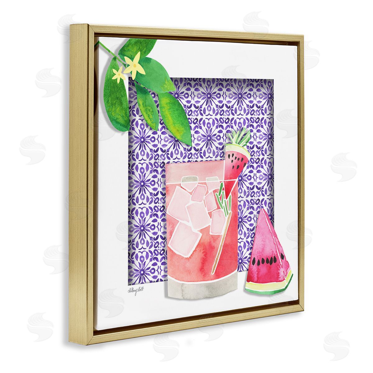 Fruity Watermelon Drink Gold Floating Frame Canvas Wall Art, Home Decor by Hillary Holt