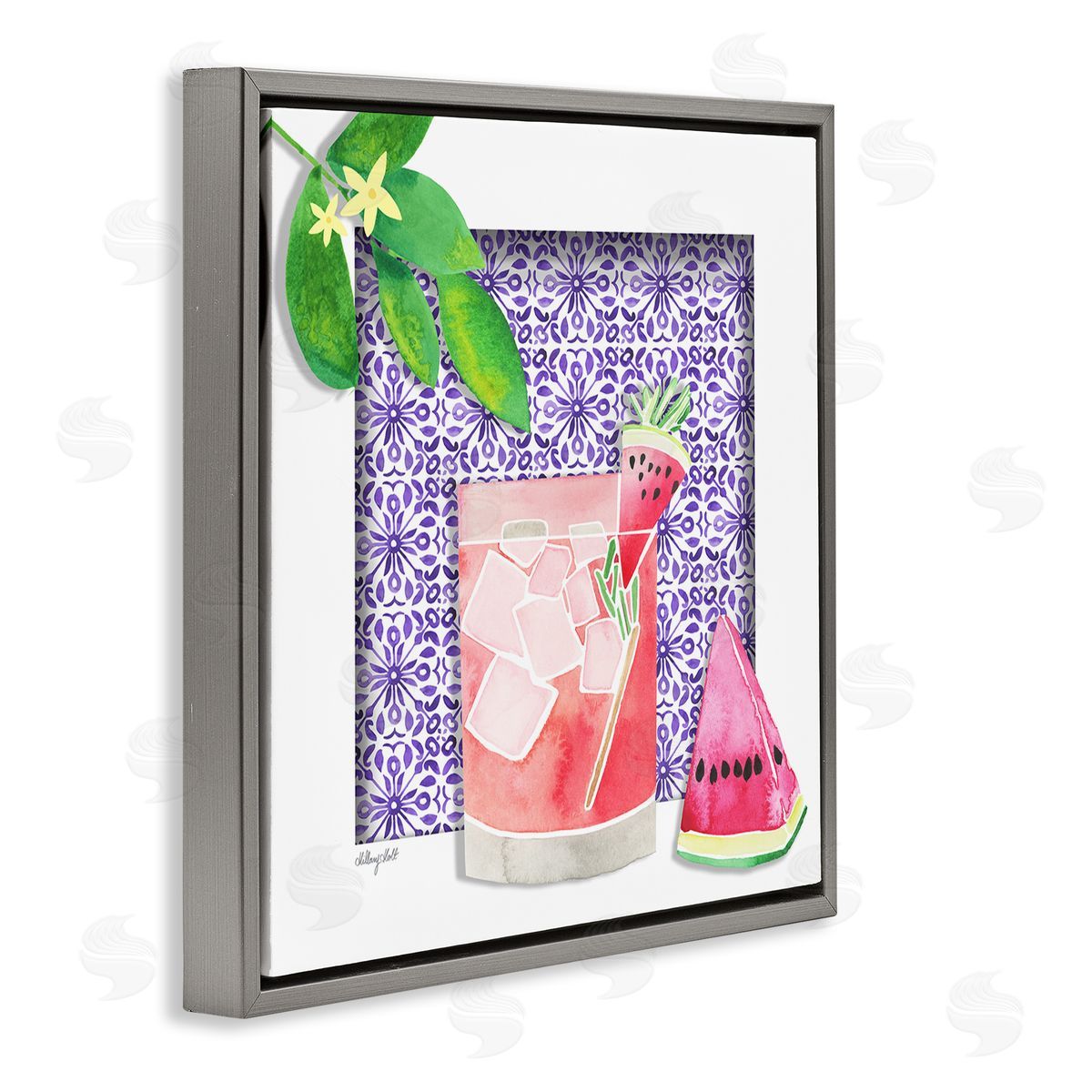 Fruity Watermelon Drink Grey Floating Frame Canvas Wall Art, Home Decor by Hillary Holt