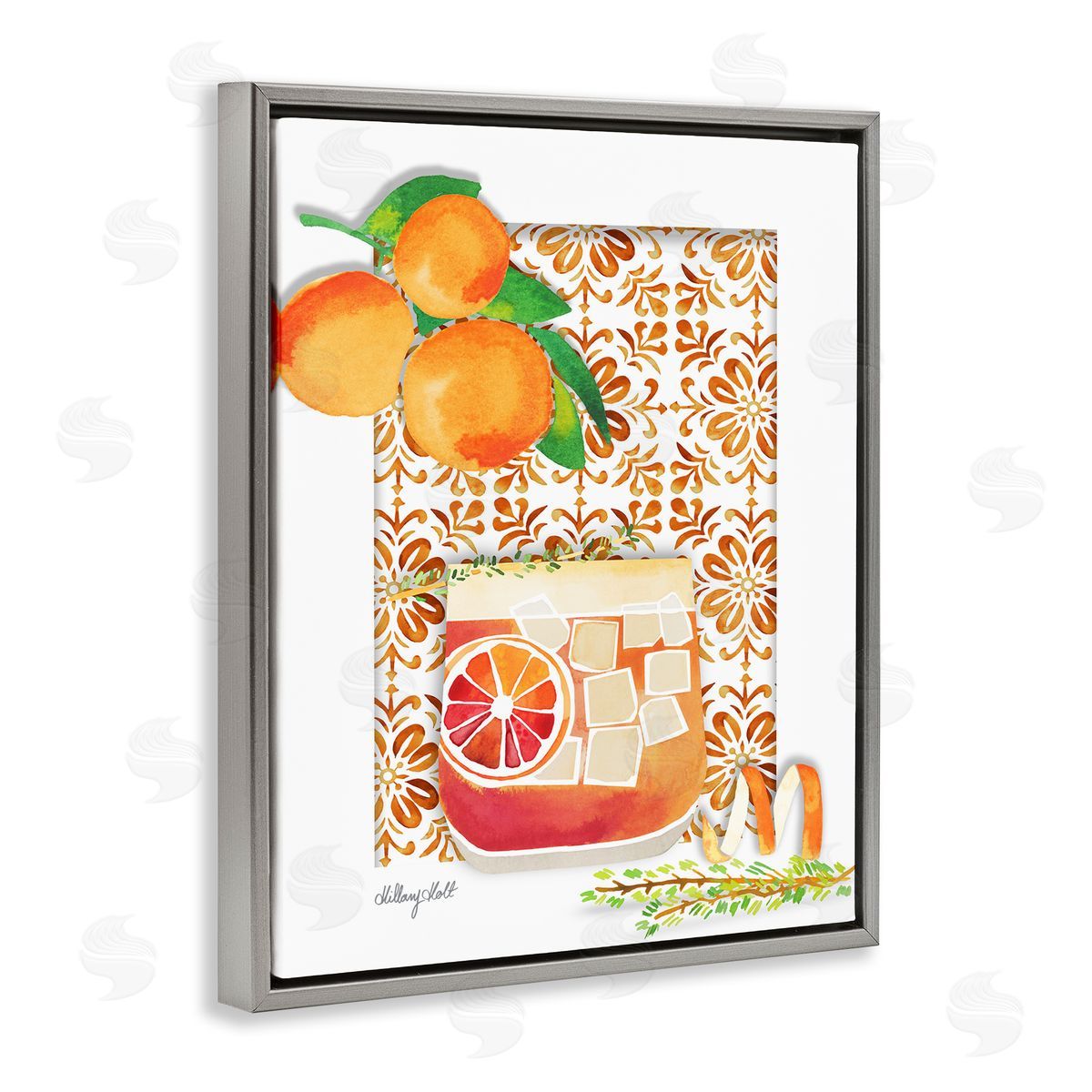 Mediterranean Pattern Negroni Grey Floating Frame Canvas Wall Art, Home Decor by Hillary Holt