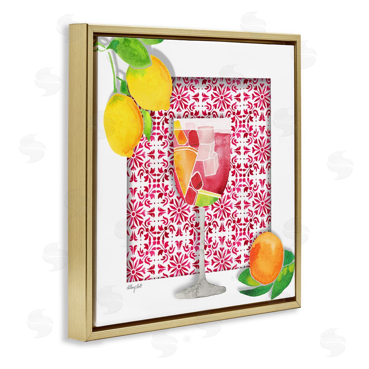 Fruity Sangria Drink Gold Floating Frame Canvas Wall Art, Home Decor by Hillary Holt