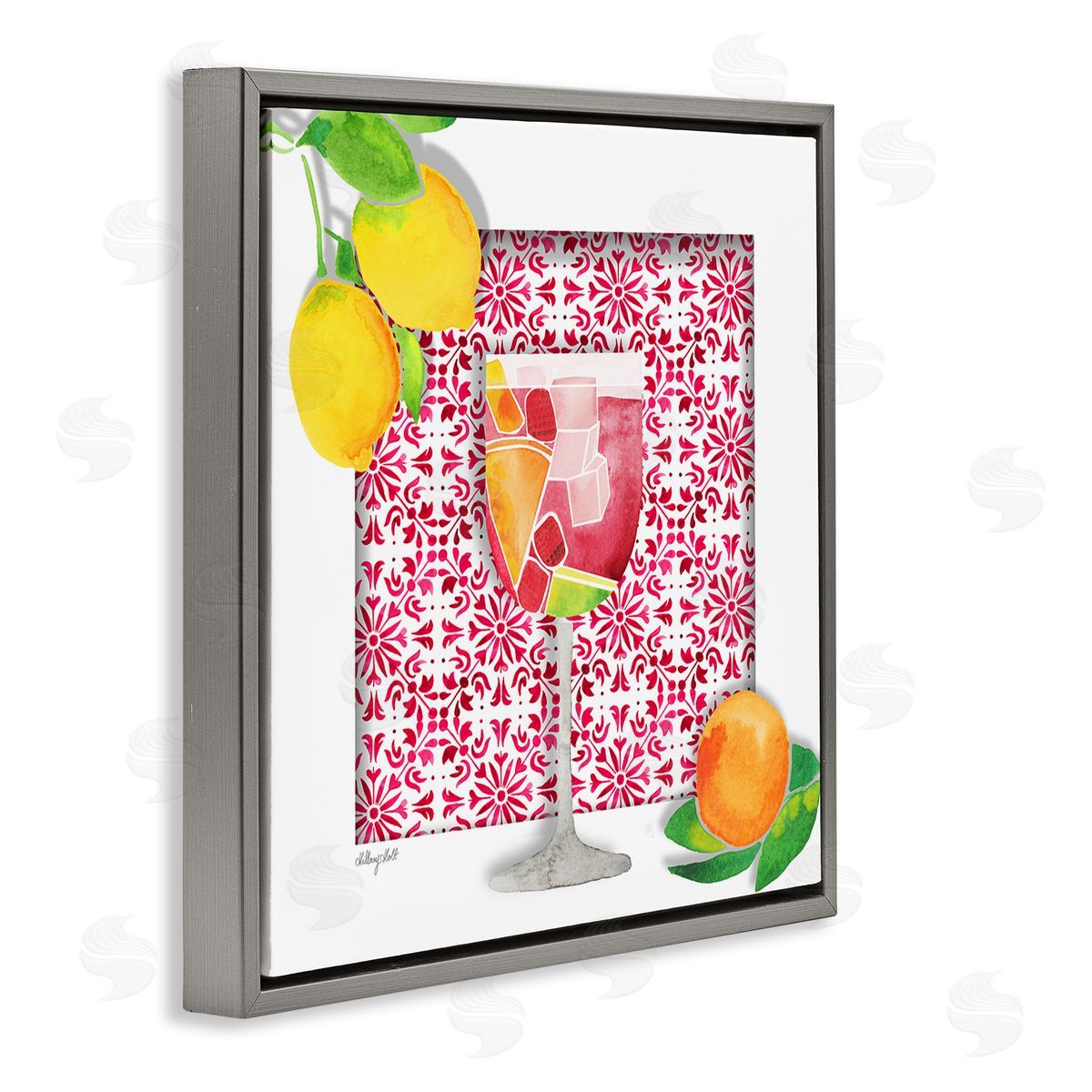 Fruity Sangria Drink Grey Floating Frame Canvas Wall Art, Home Decor by Hillary Holt