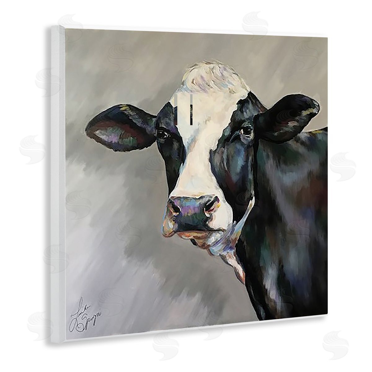 Linda Sperruzzi Belle Black and White Cow Canvas Wall Art Print