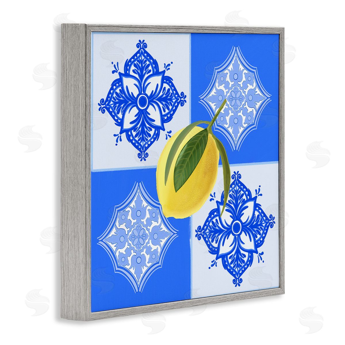 Lemon over Geometric Tiles Grey Frame Print Wall Art, Home Decor by Ashley Singleton