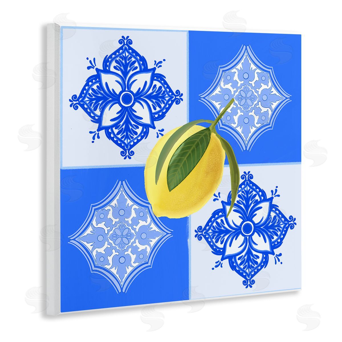 Lemon over Geometric Tiles Wood Plaque Wall Art, Home Decor by Ashley Singleton