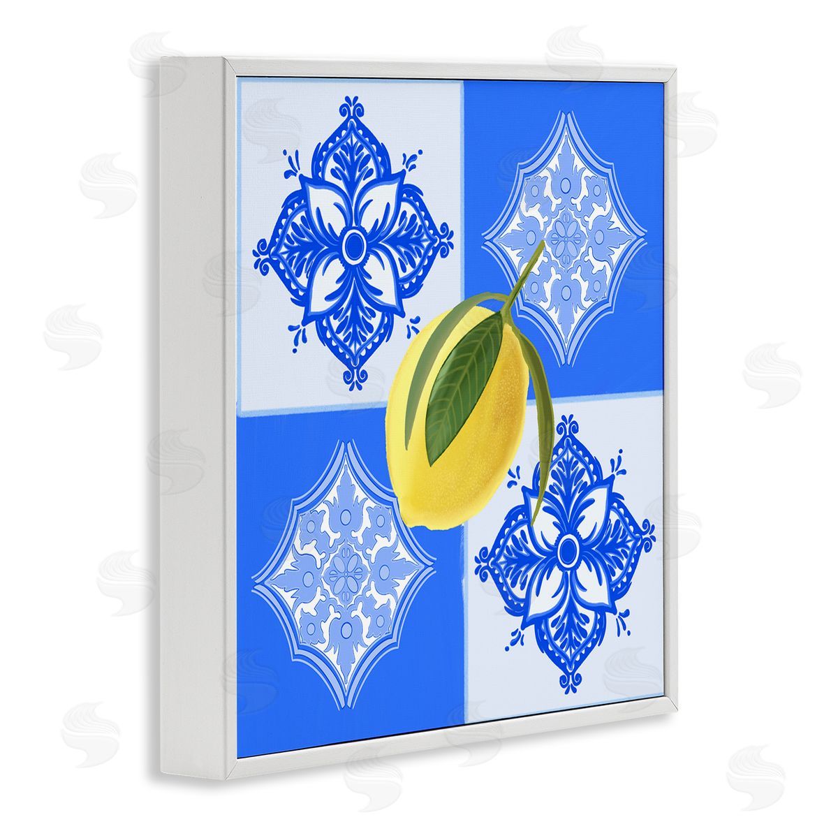 Lemon over Geometric Tiles White Frame Print Wall Art, Home Decor by Ashley Singleton
